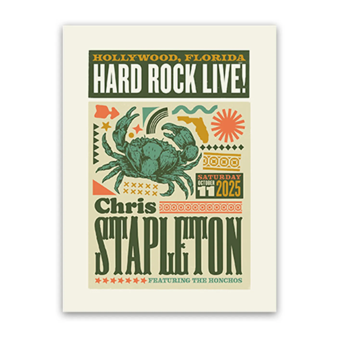 Chris Stapleton Show Poster  Hollywood, FL  10/11/2025