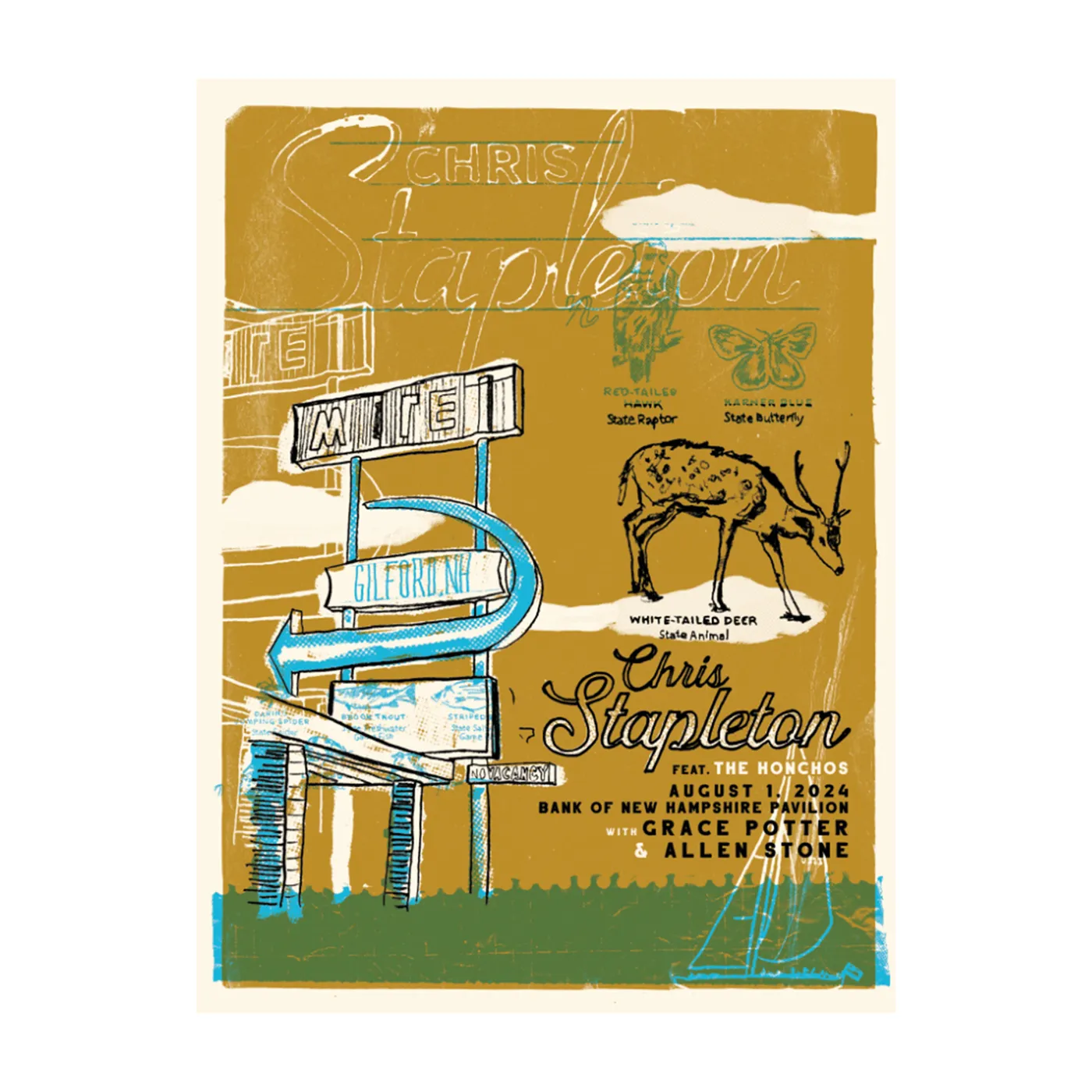 Chris Stapleton Show Poster  Gilford NH  08/01/2024
