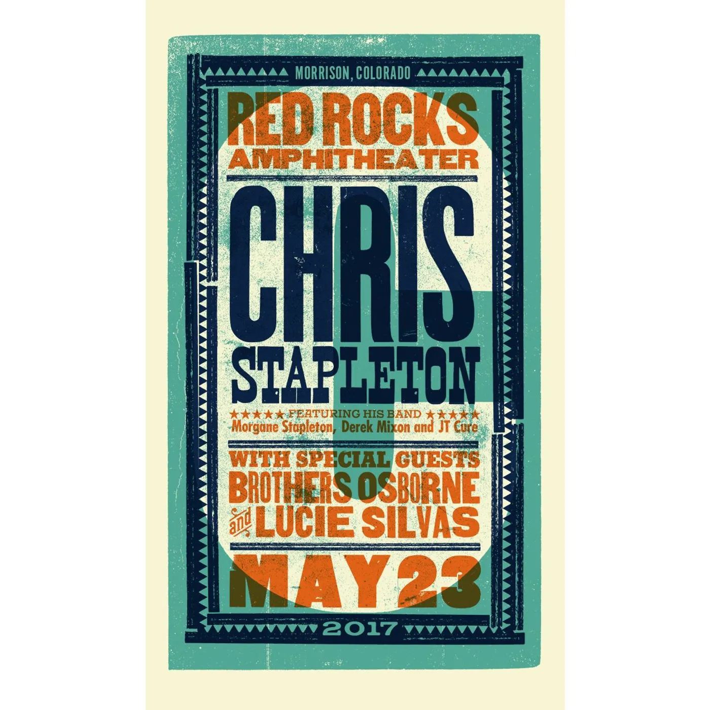 Chris Stapleton Show Poster – Red Rocks, CO 5/23/17 First of Two