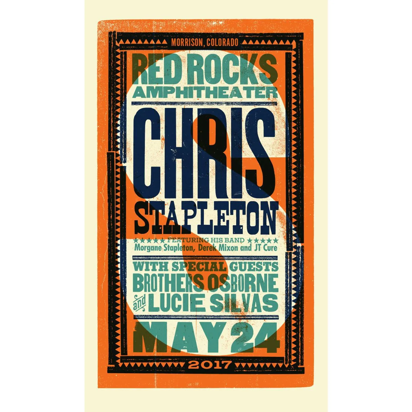 Chris Stapleton Show Poster – Red Rocks, CO 5/24/17 Second of Two