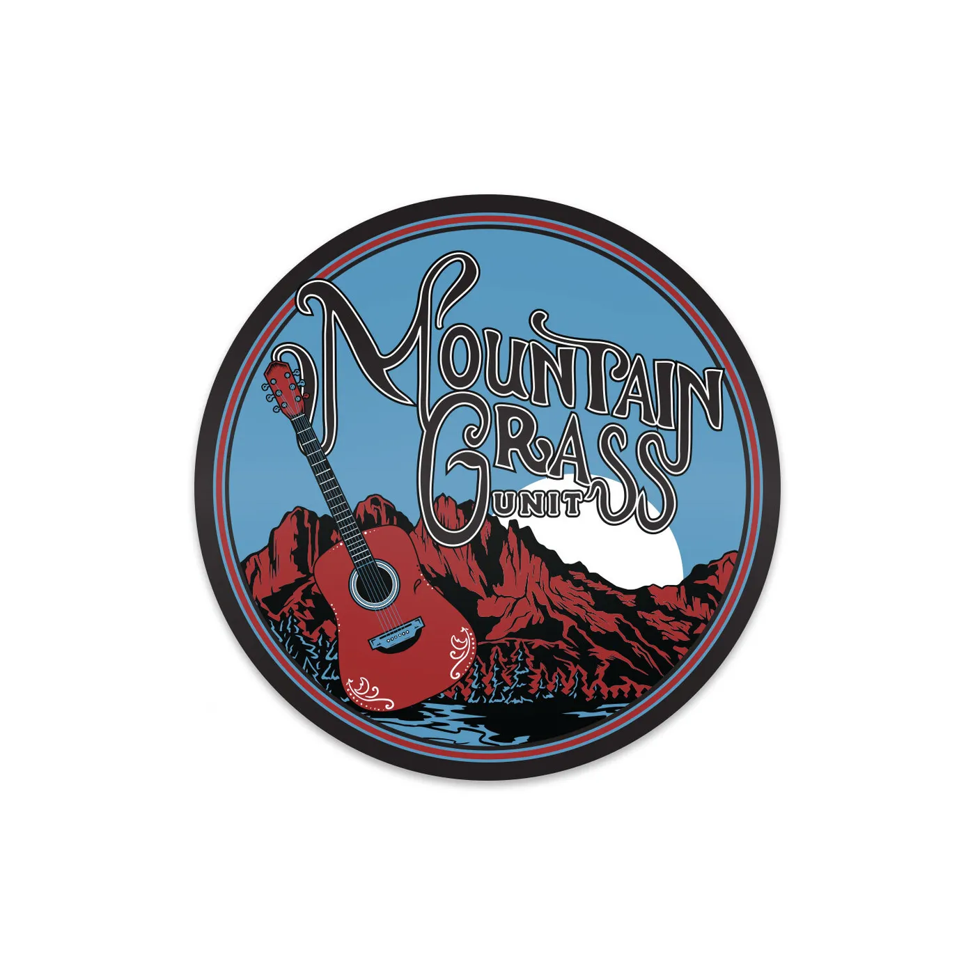 The Mountain Grass Unit Mountain Guitar Logo Sticker
