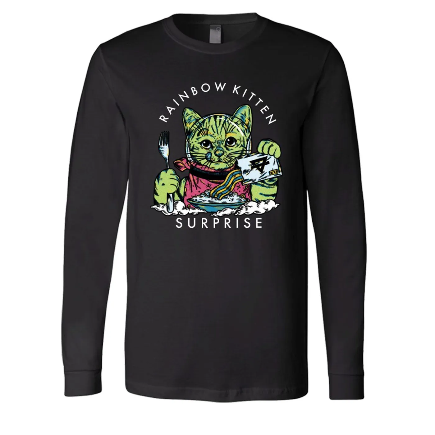 Rainbow Kitten Surprise Space Kitty Breakfast Long Sleeve Tee