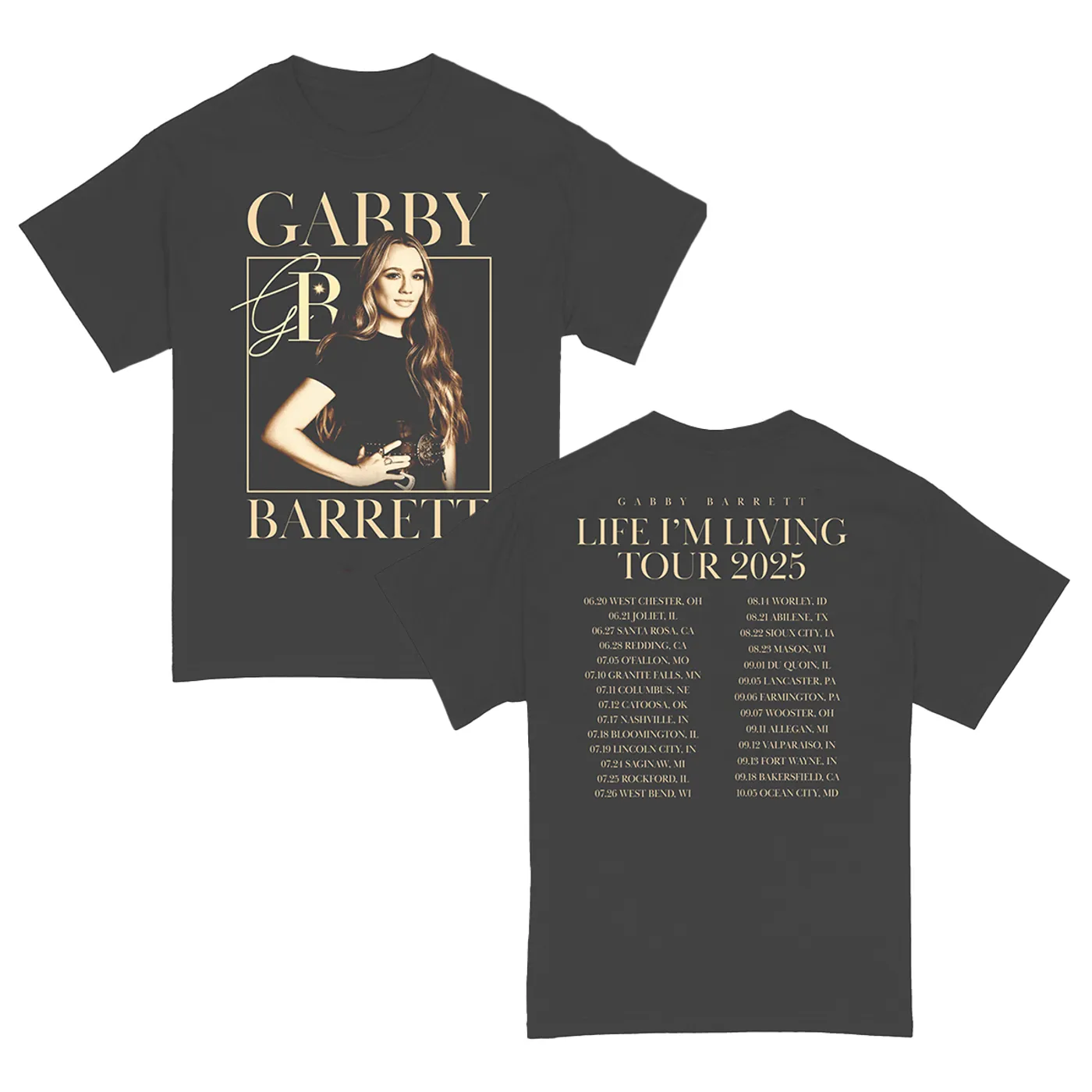 Gabby Barrett Life I'm Living 2025 Tour T-Shirt - Charcoal