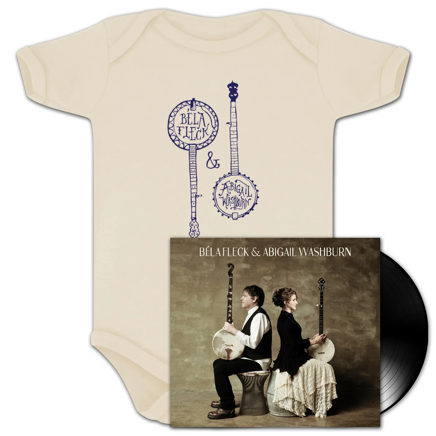 Abigail Washburn and Bela Fleck AUTOGRAPHED LP/Onesie Bundle