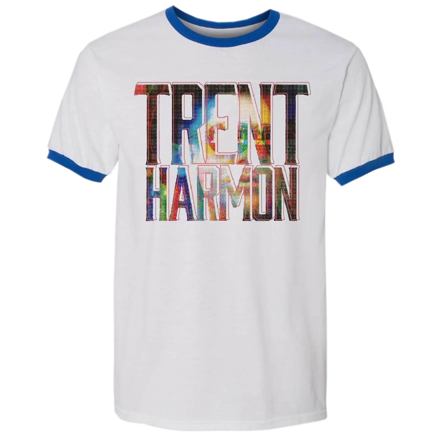 Trent Harmon White and Royal Ringer Tee
