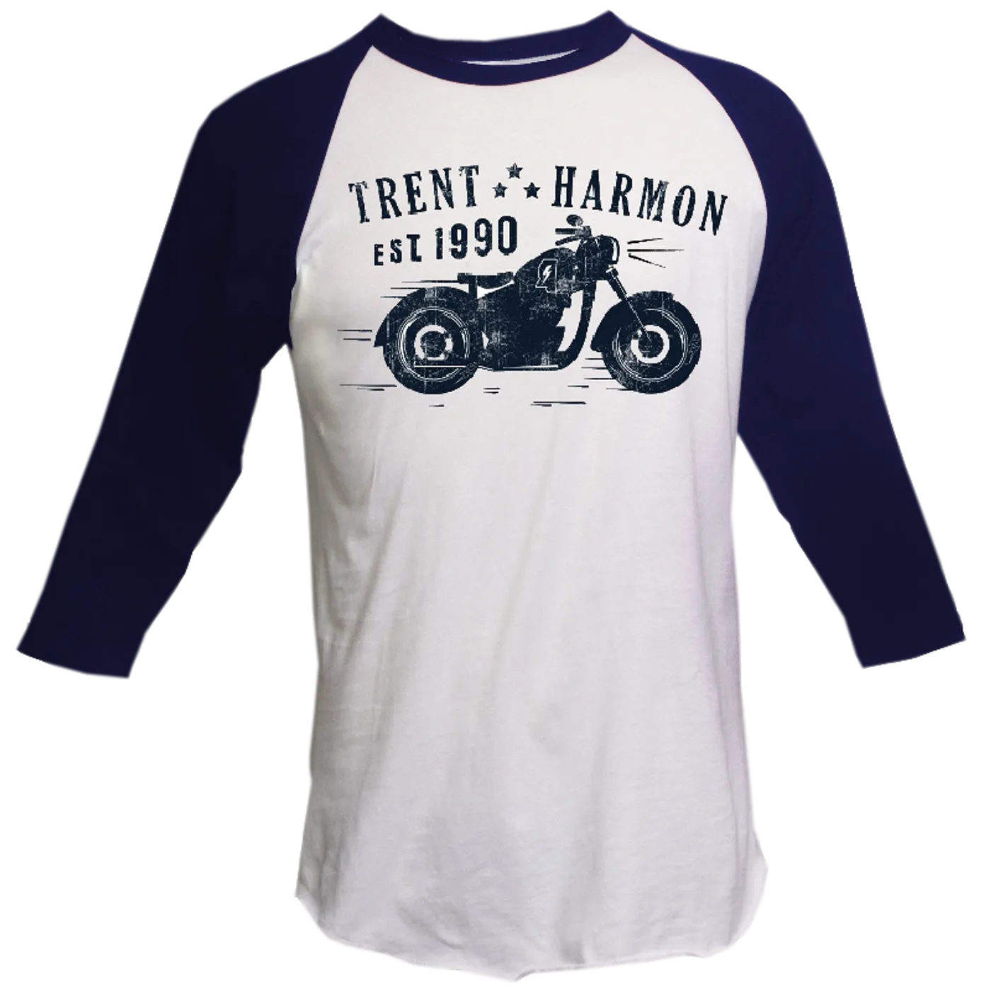 Trent Harmon White and Navy Raglan Tee