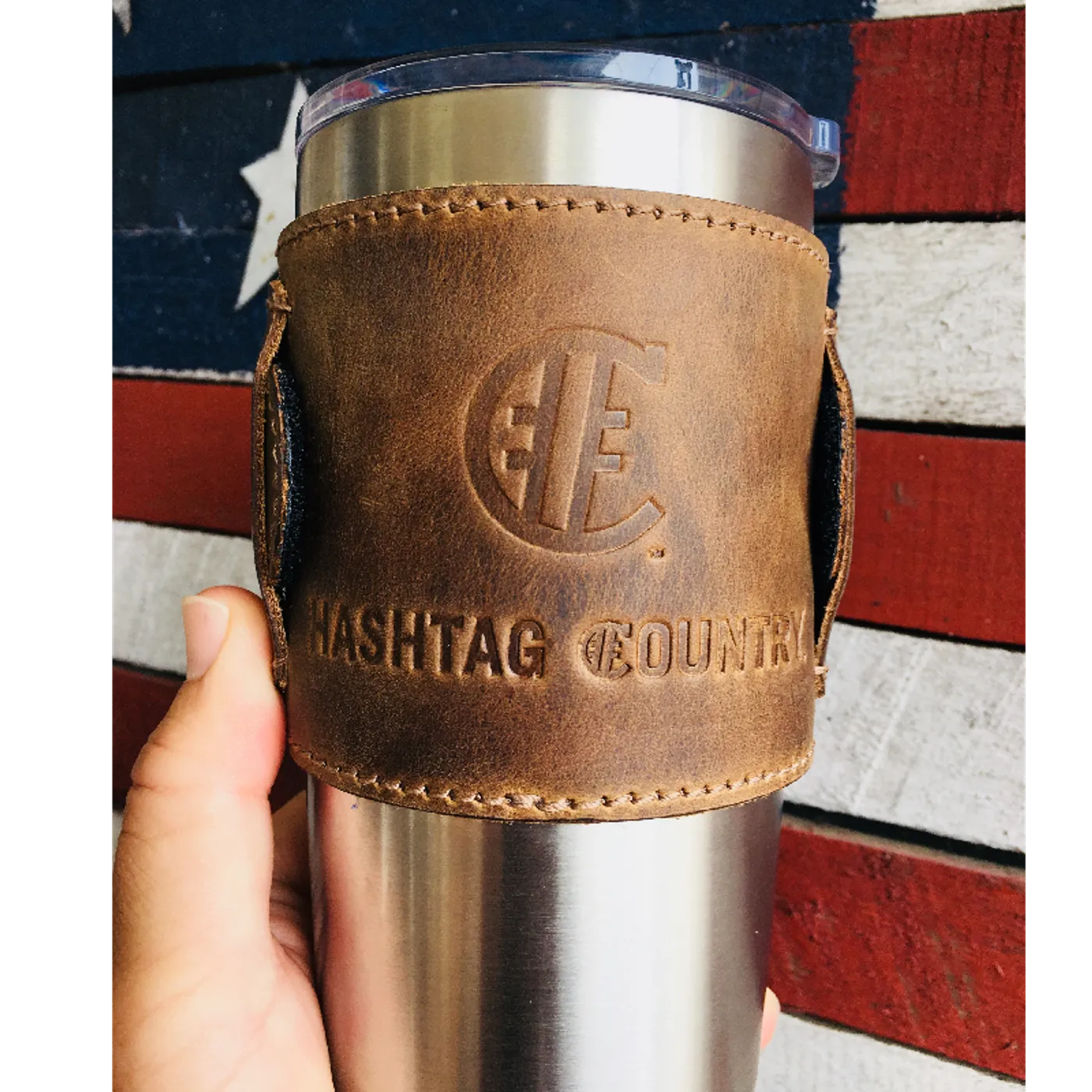 Hashtag Country Artisan Leather Logo Can Cooler