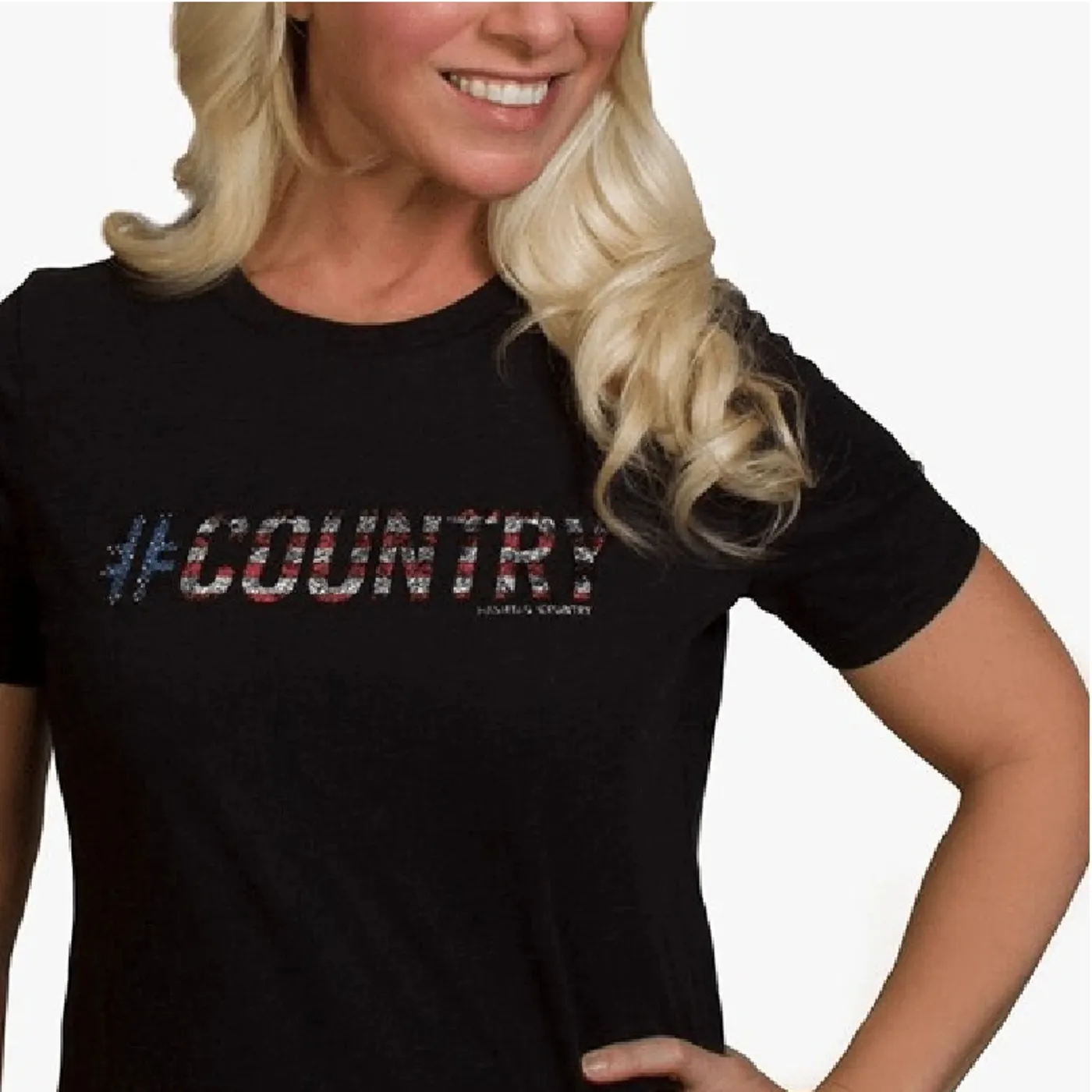 Hashtag Country Ladies Ameican Pride Black Tee
