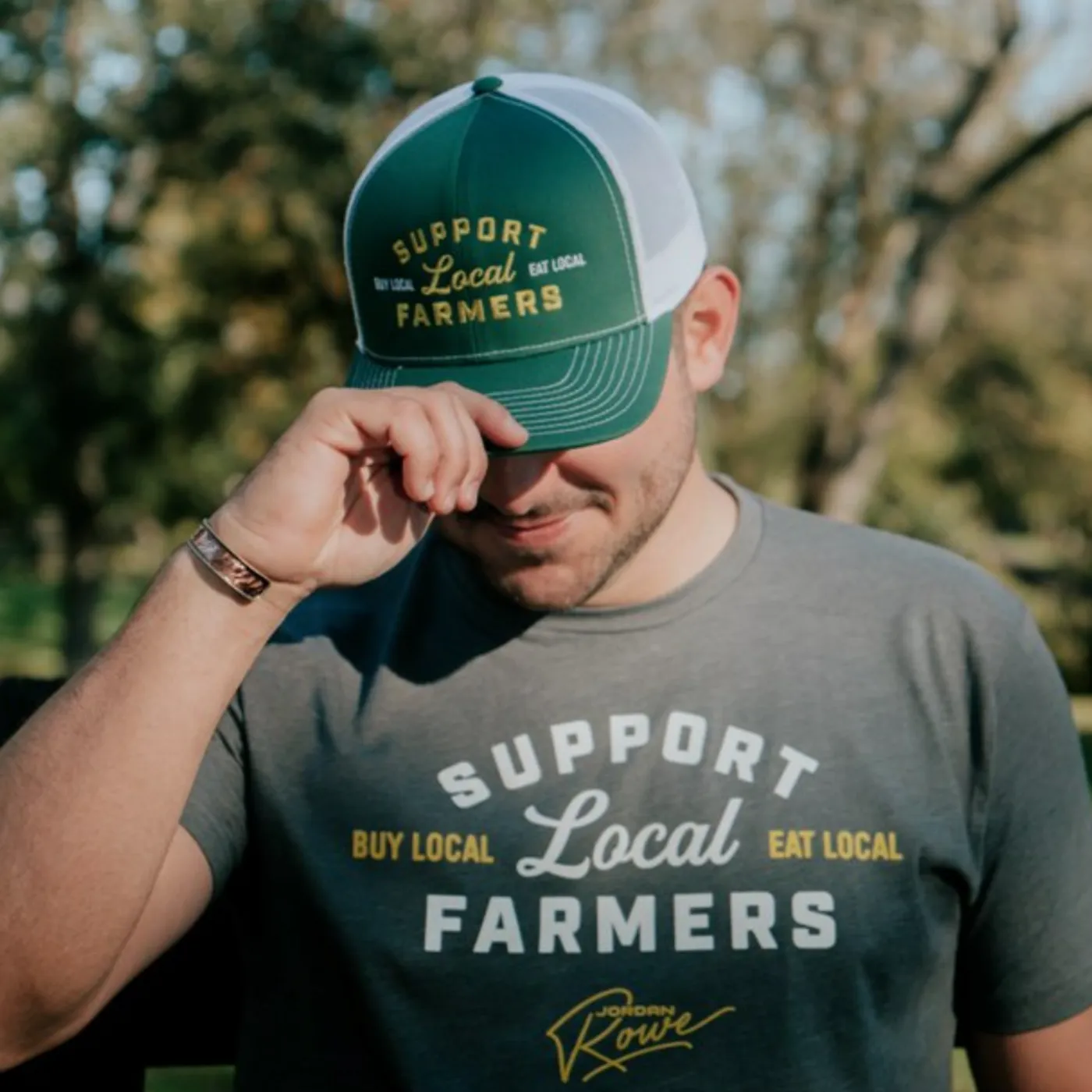 Jordan Rowe Green and White Support Local Farmers Hat