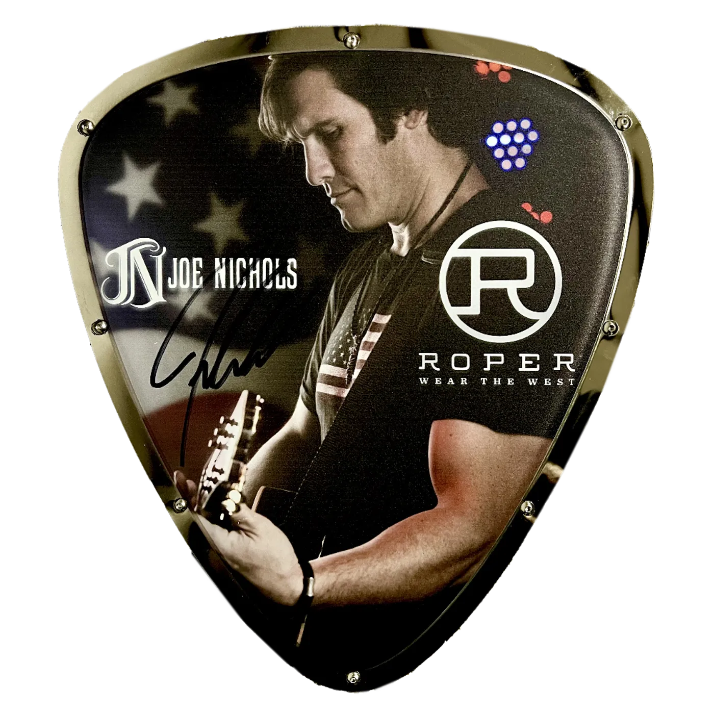 Joe Nichols with Flag Signed Pick Sign