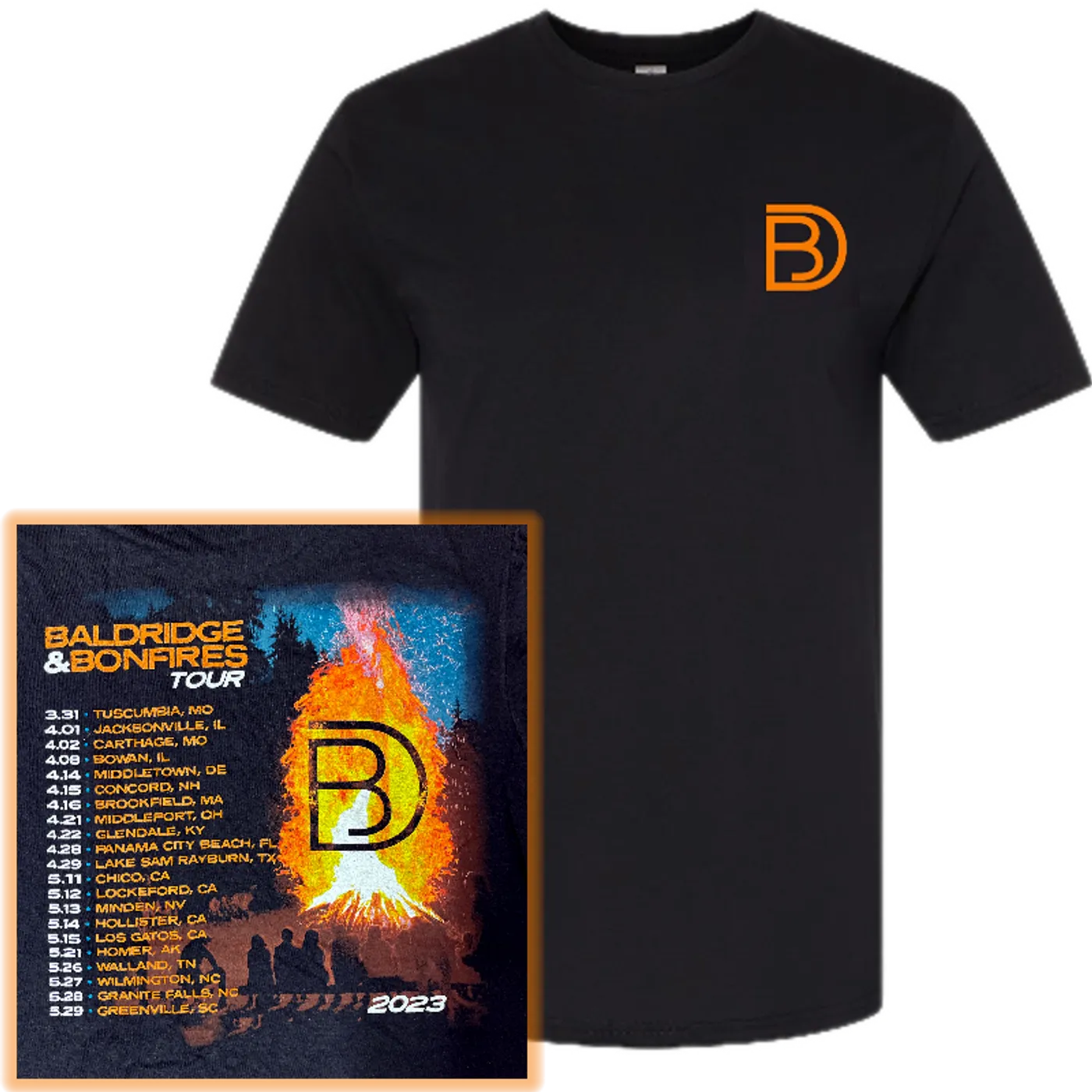 Drew Baldridge 2023 Baldridge and Bonfires Black Tour Tee