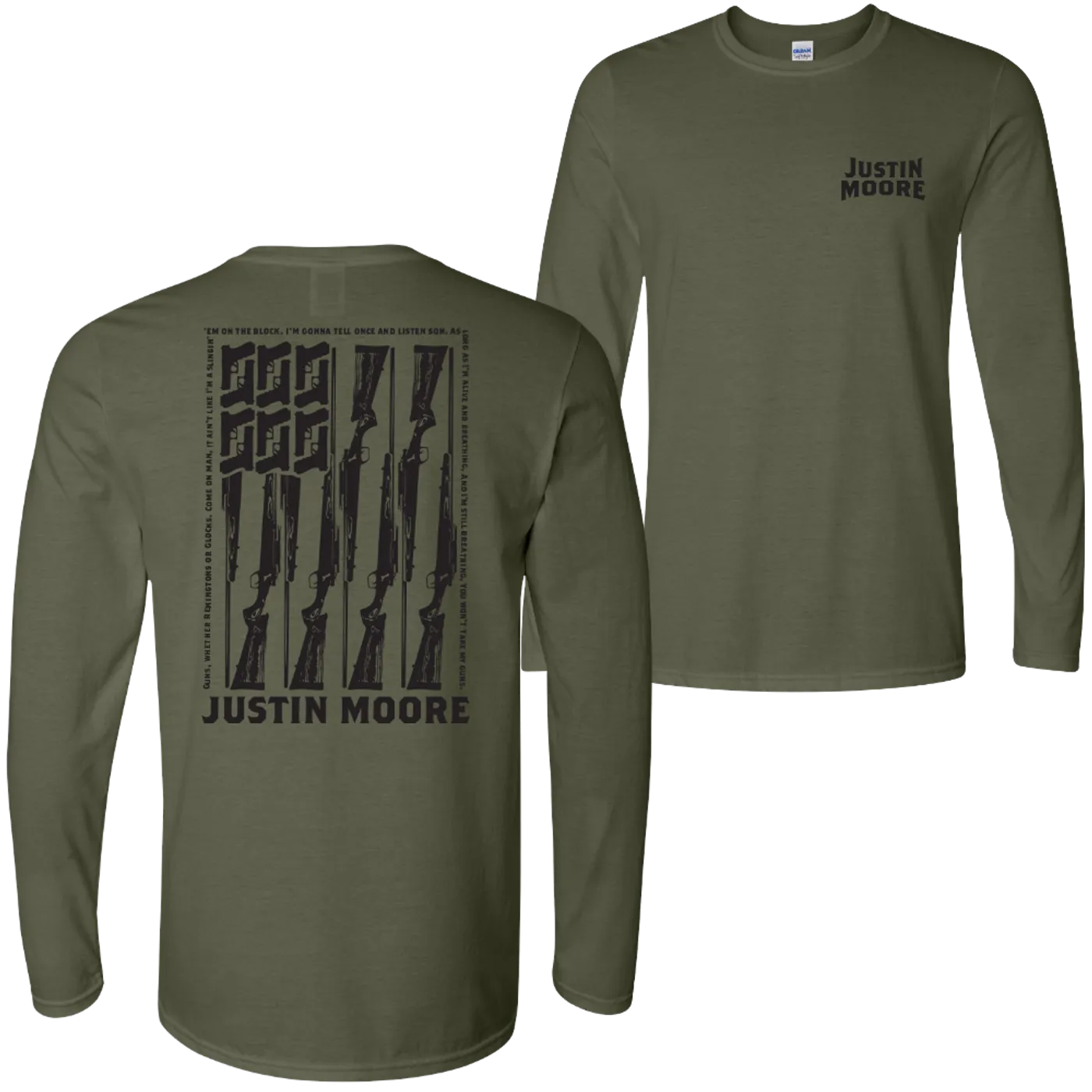Justin Moore Long Sleeve Military Green Guns Tee