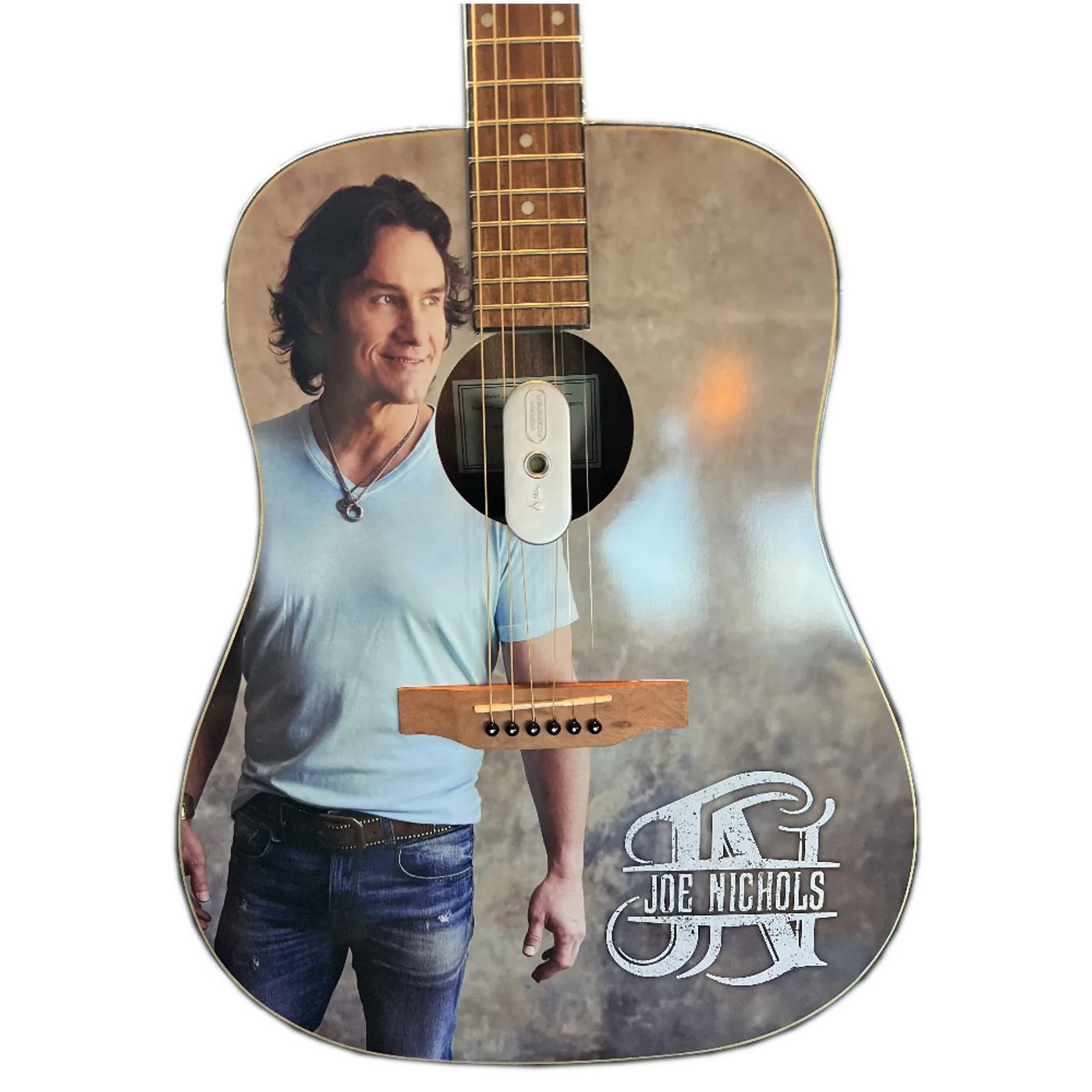Joe Nichols Signed and Personalized Guitar- Light Blue Tee