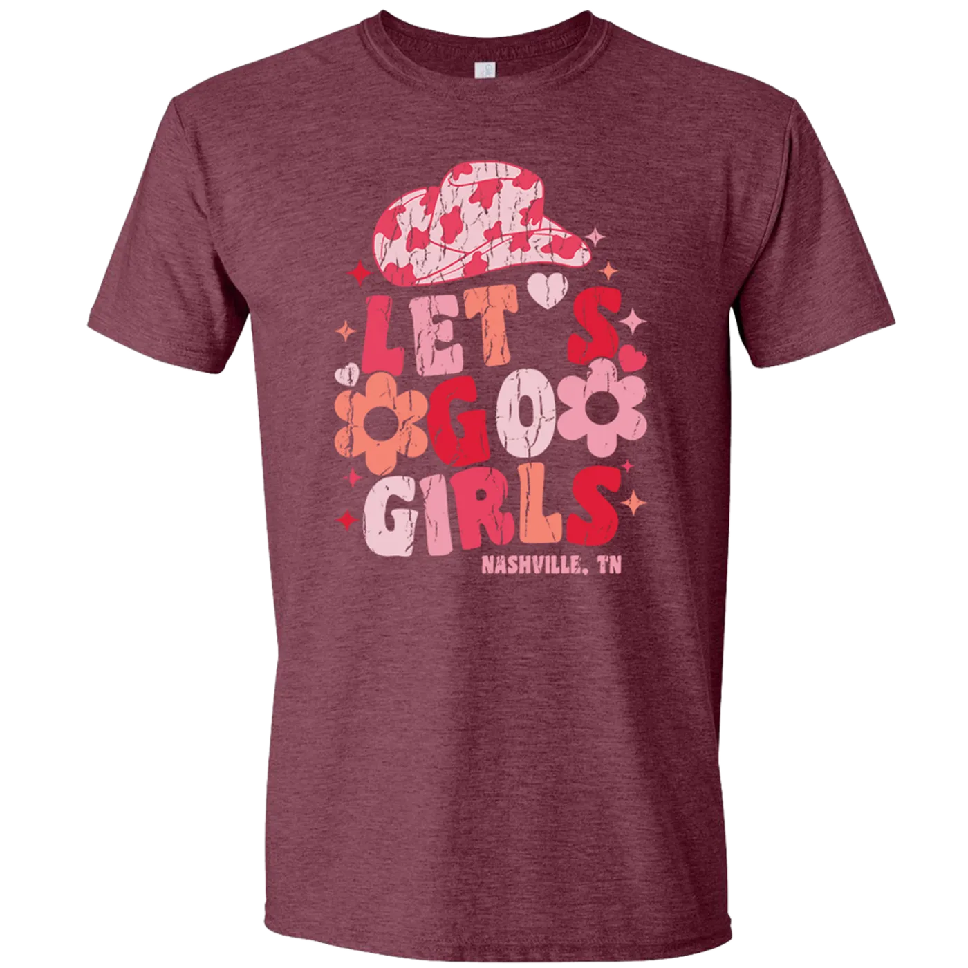 Nashville Heather Maroon Let's Go Girls Tee