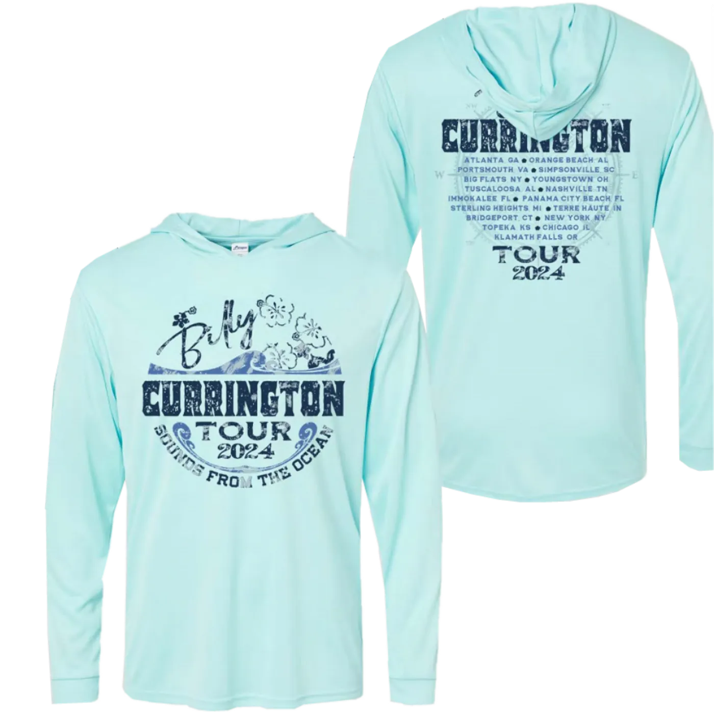 Billy Currington LS Aqua Blue Hooded Tee
