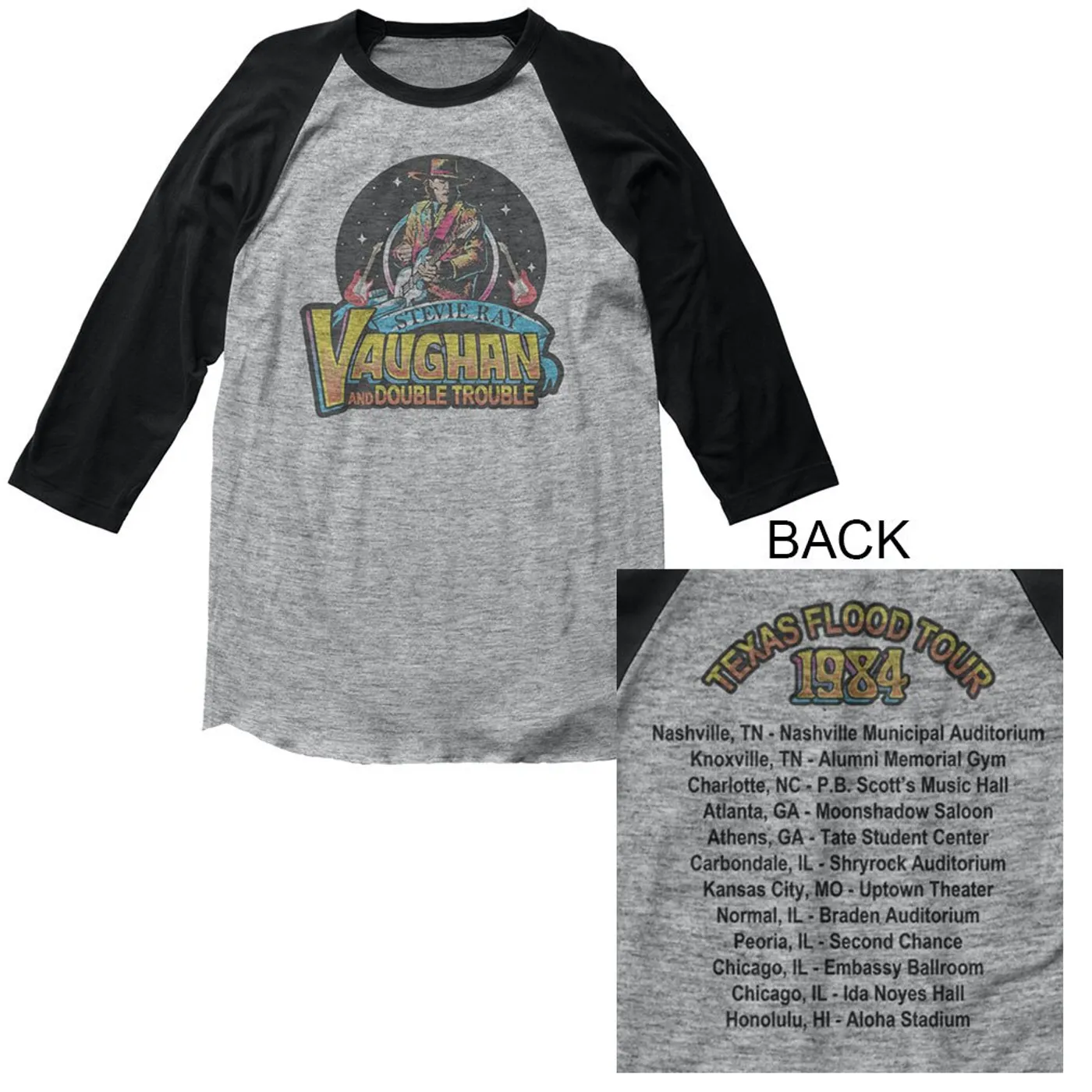 Stevie Ray Vaughan T Shirt | Stevie Ray Vaughan Texas Flood Raglan Sleeve Tee