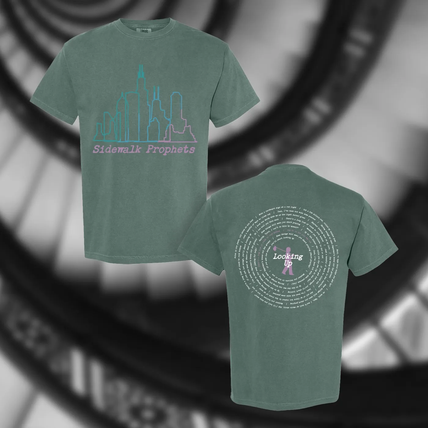 Sidewalk Prophets Looking Up Chicago Skyline Lyric Tee (Pre-order)