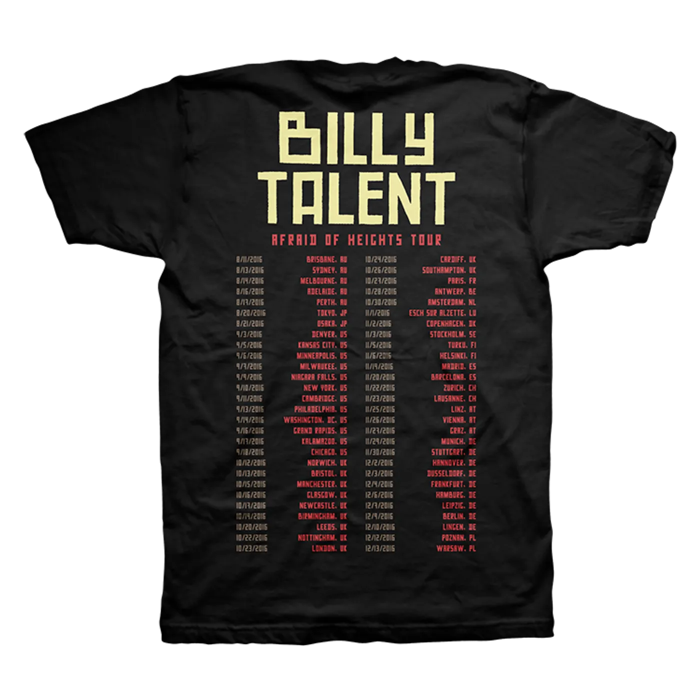 Billy Talent Afraid of Heights US Tour Tee