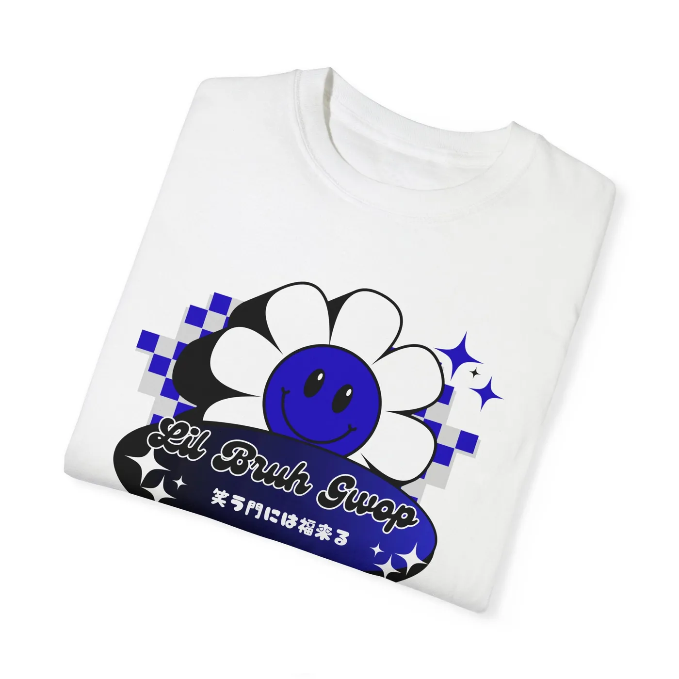 Lil Bruh Gwop SMILE FLOWER TEE - WHITE/BLUE
