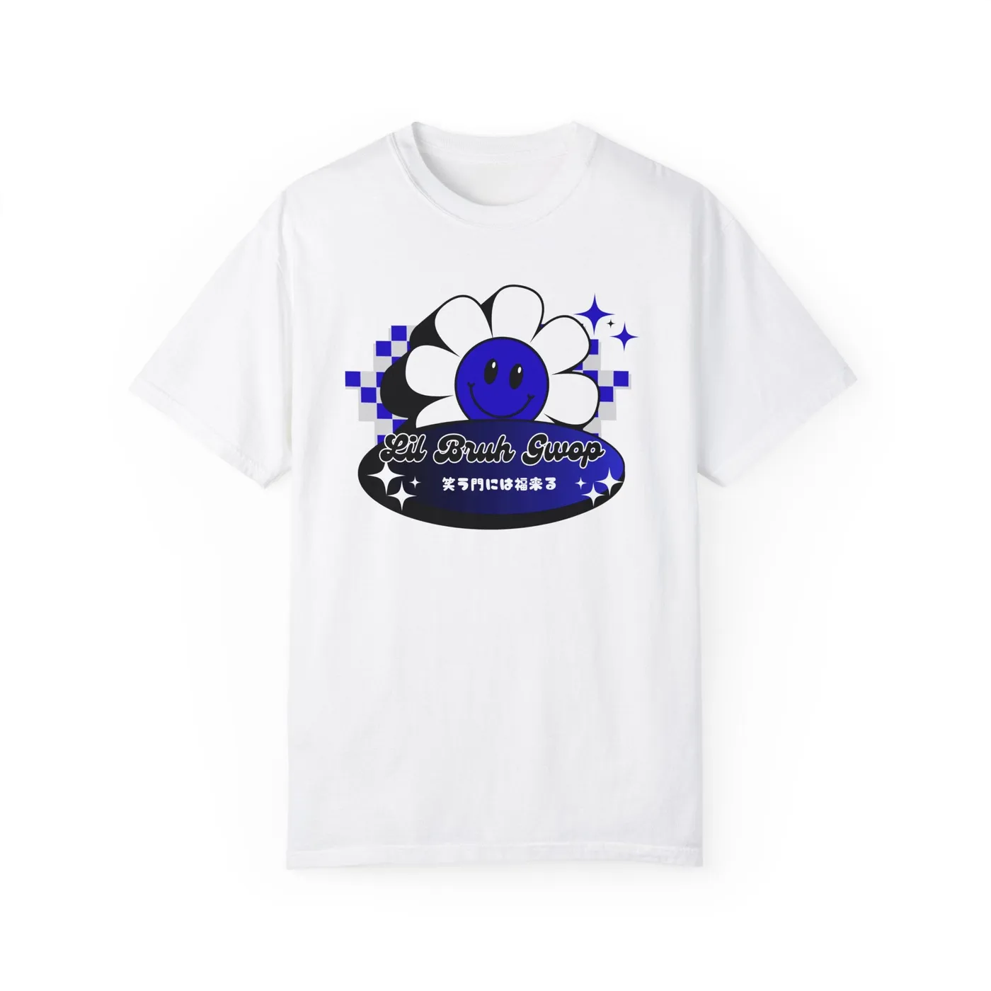 Lil Bruh Gwop SMILE FLOWER TEE - WHITE/BLUE