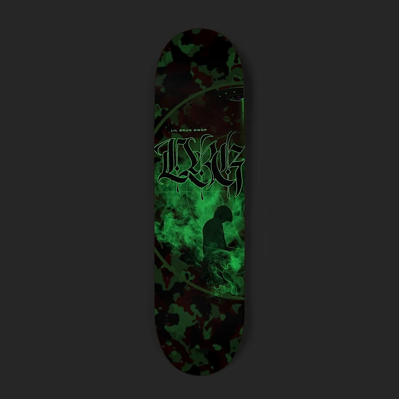 Lil Bruh Gwop UFO CROSSHAIR CAMO SKATEBOARD 8.75”