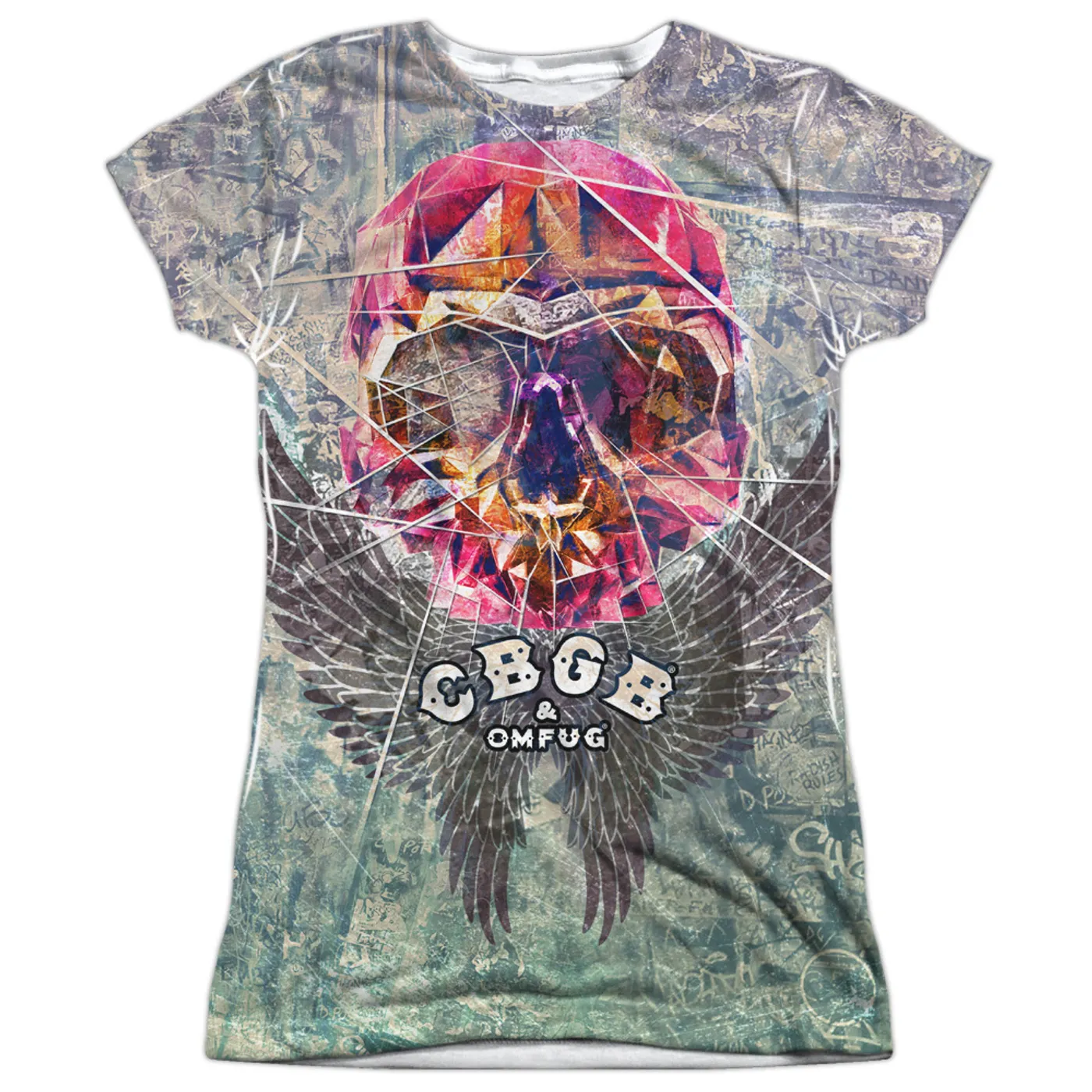 Cbgb Junior's T Shirt | GRAFFITI SKULL (FRONT/BACK PRINT) Sublimated Tee