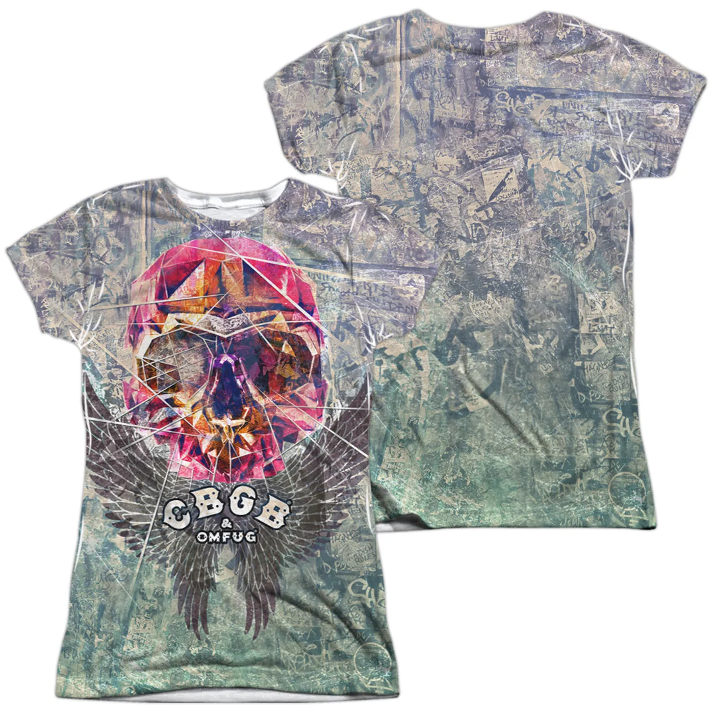 Cbgb Junior's T Shirt | GRAFFITI SKULL (FRONT/BACK PRINT) Sublimated Tee