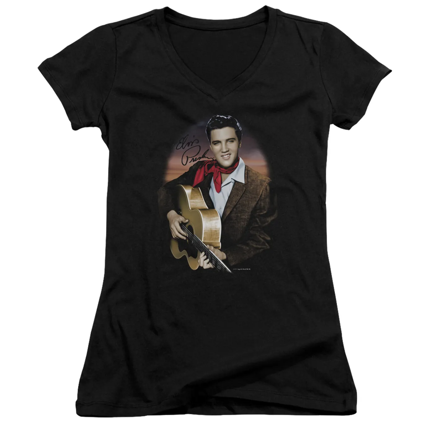 Elvis Presley Junior's V-Neck Shirt | RED SCARF #2 Junior's Tee