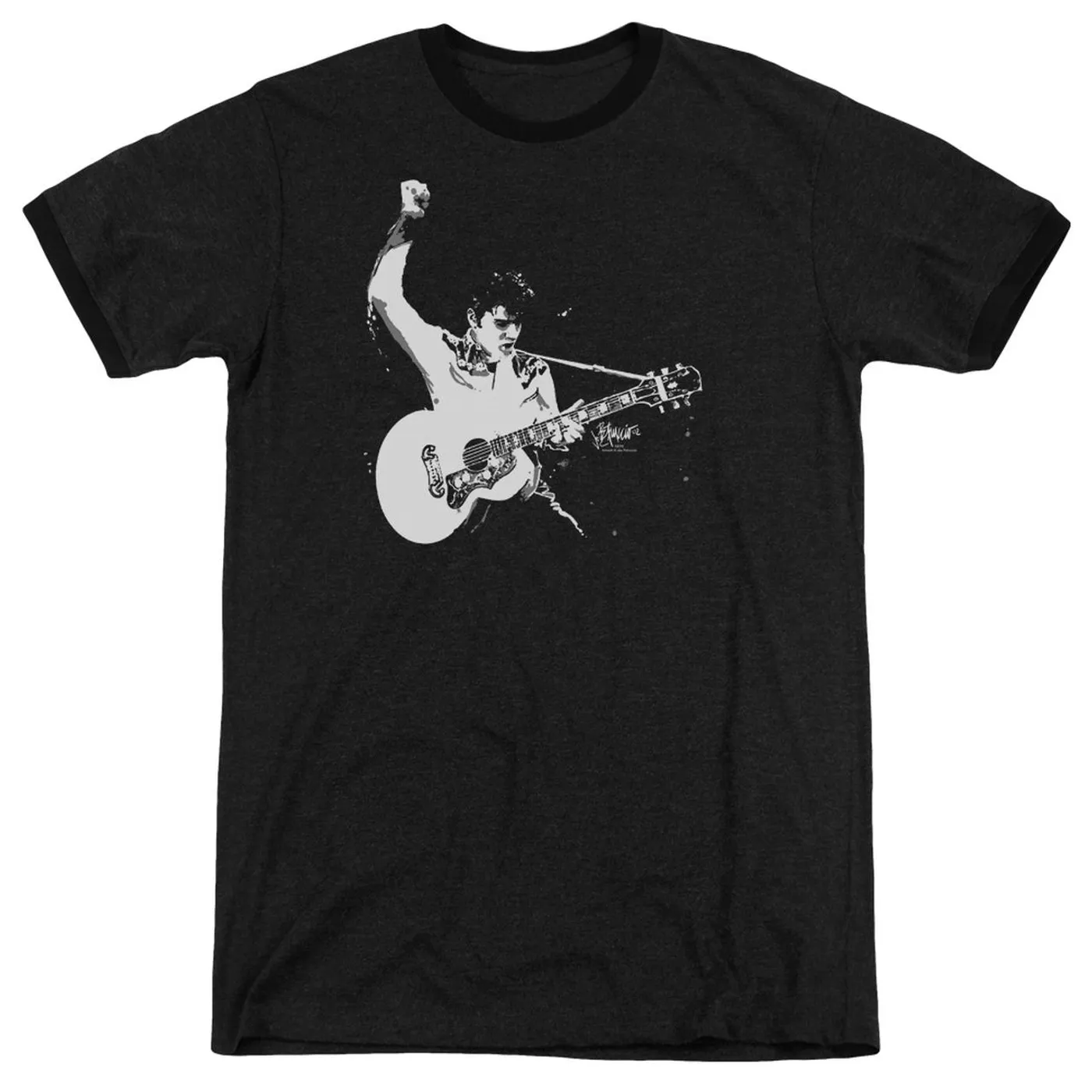 Elvis Presley Shirt | BLACK&WHITE GUITARMAN Premium Ringer Tee