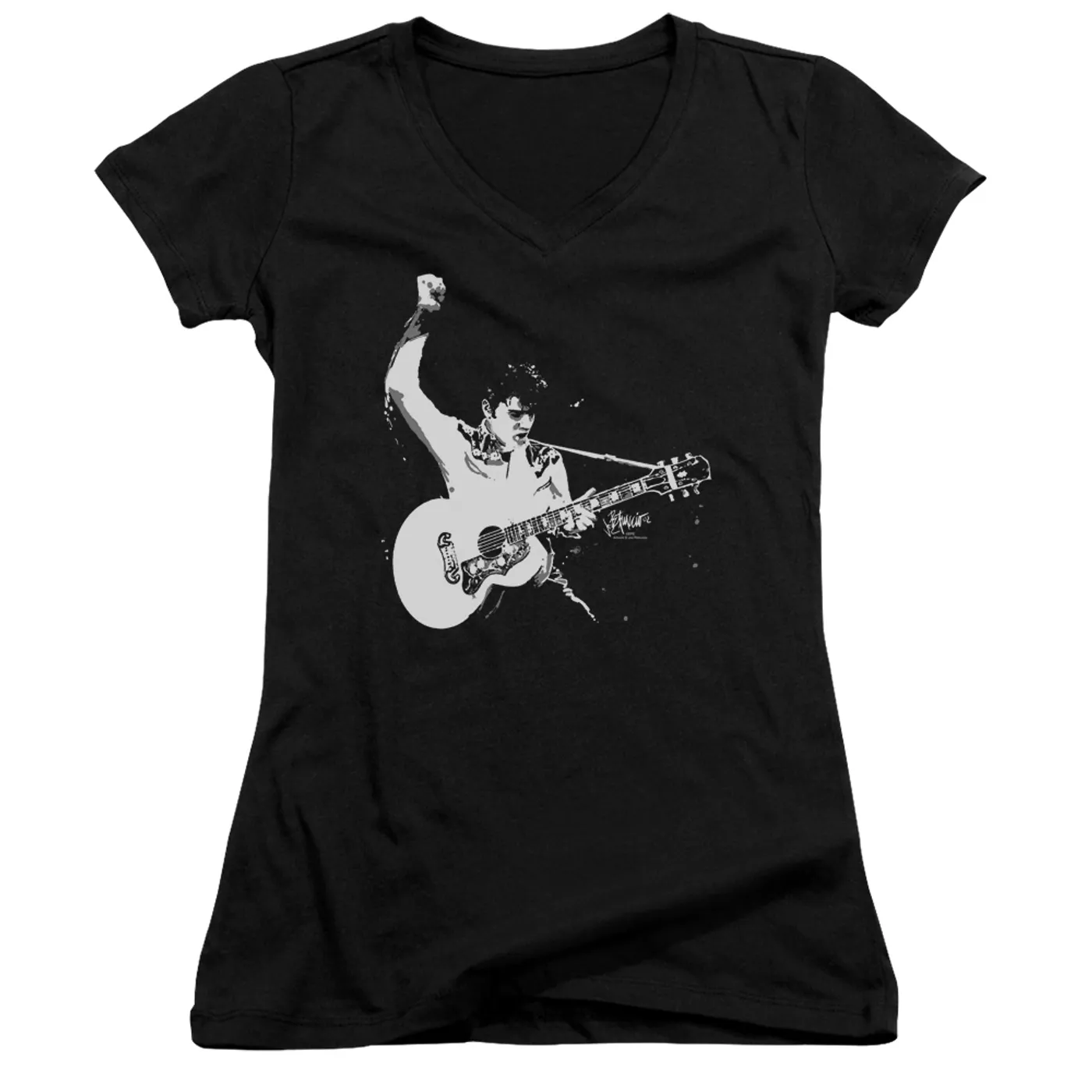Elvis Presley Junior's V-Neck Shirt | BLACK&WHITE GUITARMAN Junior's Tee