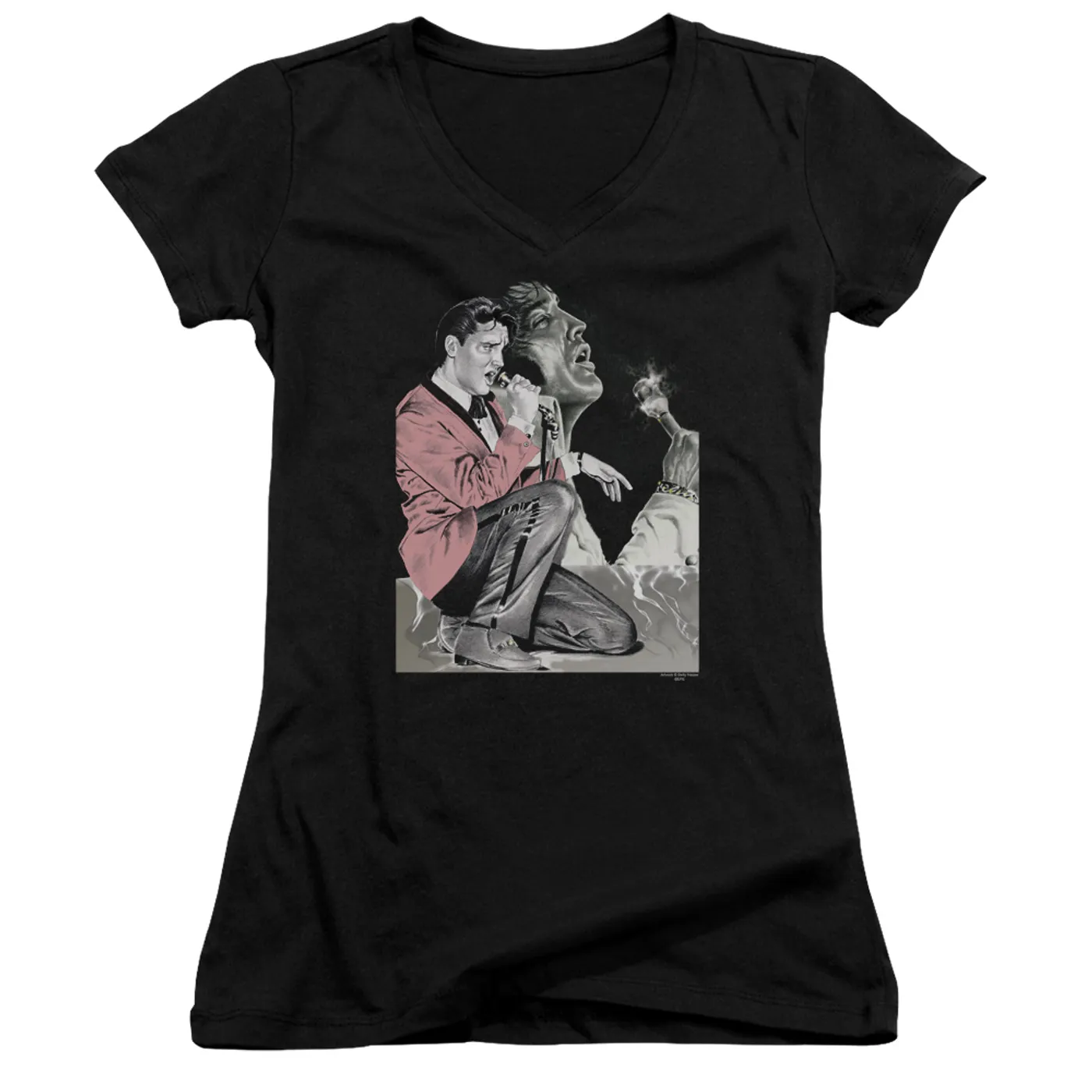 Elvis Presley Junior's V-Neck Shirt | ROCK N ROLL SMOKE Junior's Tee