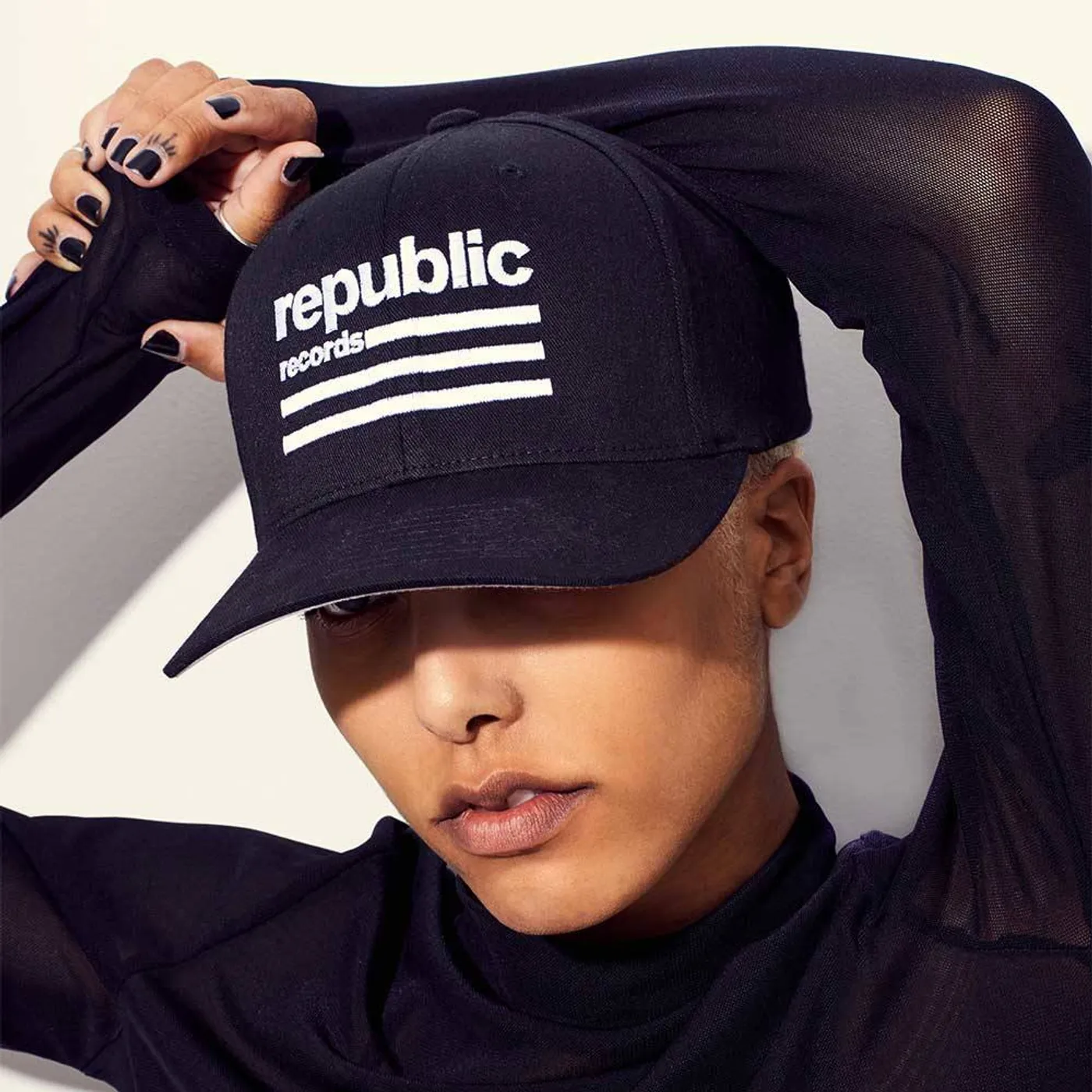 Republic Records Republic white logo, black hat