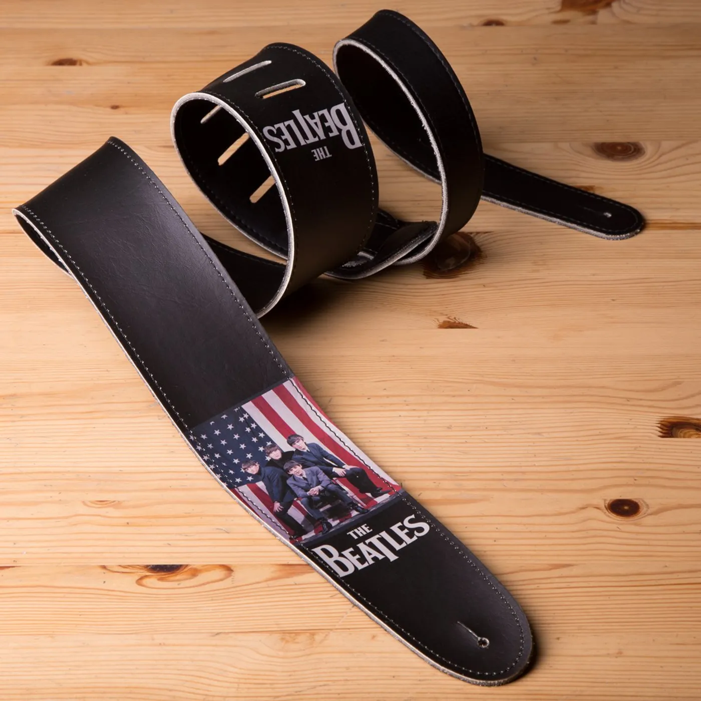 The Beatles American Flag 1964 Tour Ad 2.5" Vinyl Guitar Strap