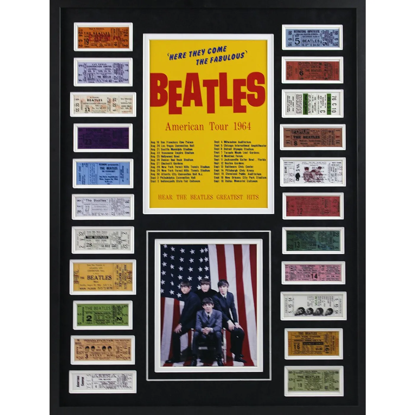 The Beatles American Tour 1964 Framed Ticket Collage