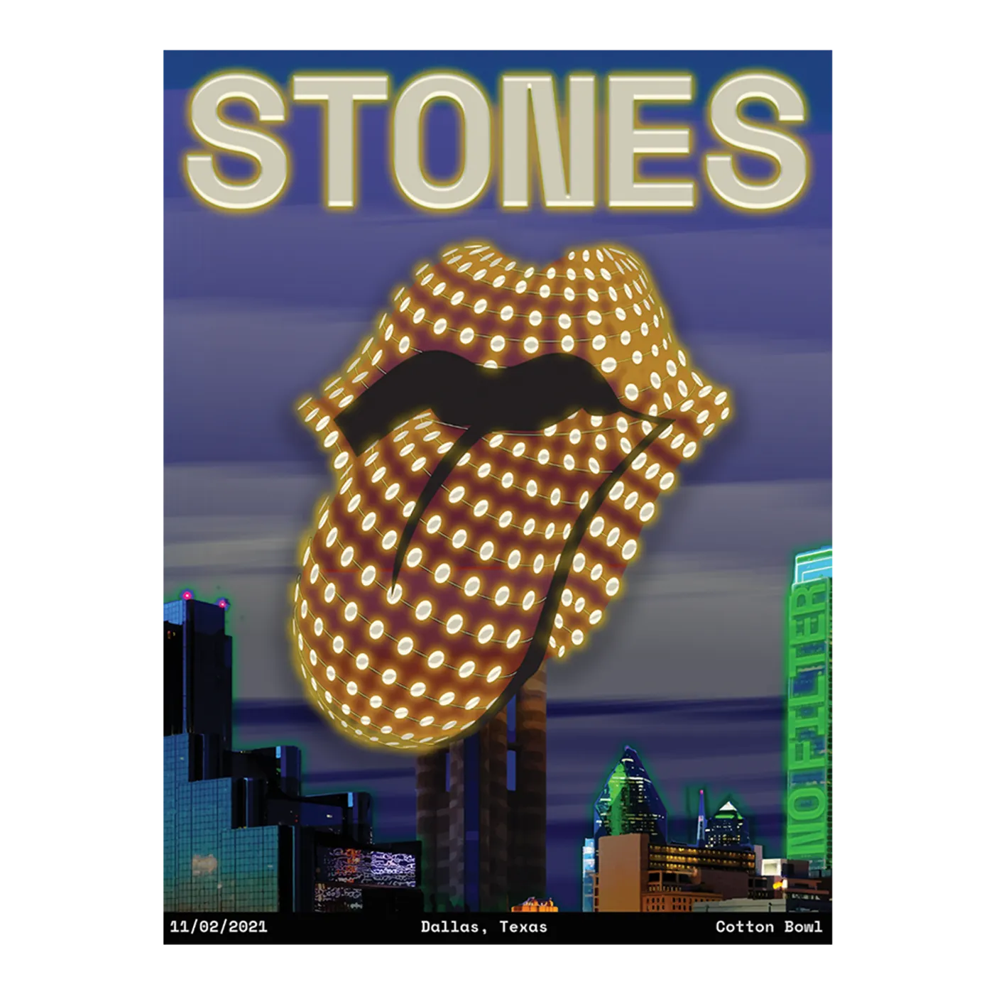 The Rolling Stones Dallas No Filter Tour 2021 Lithograph