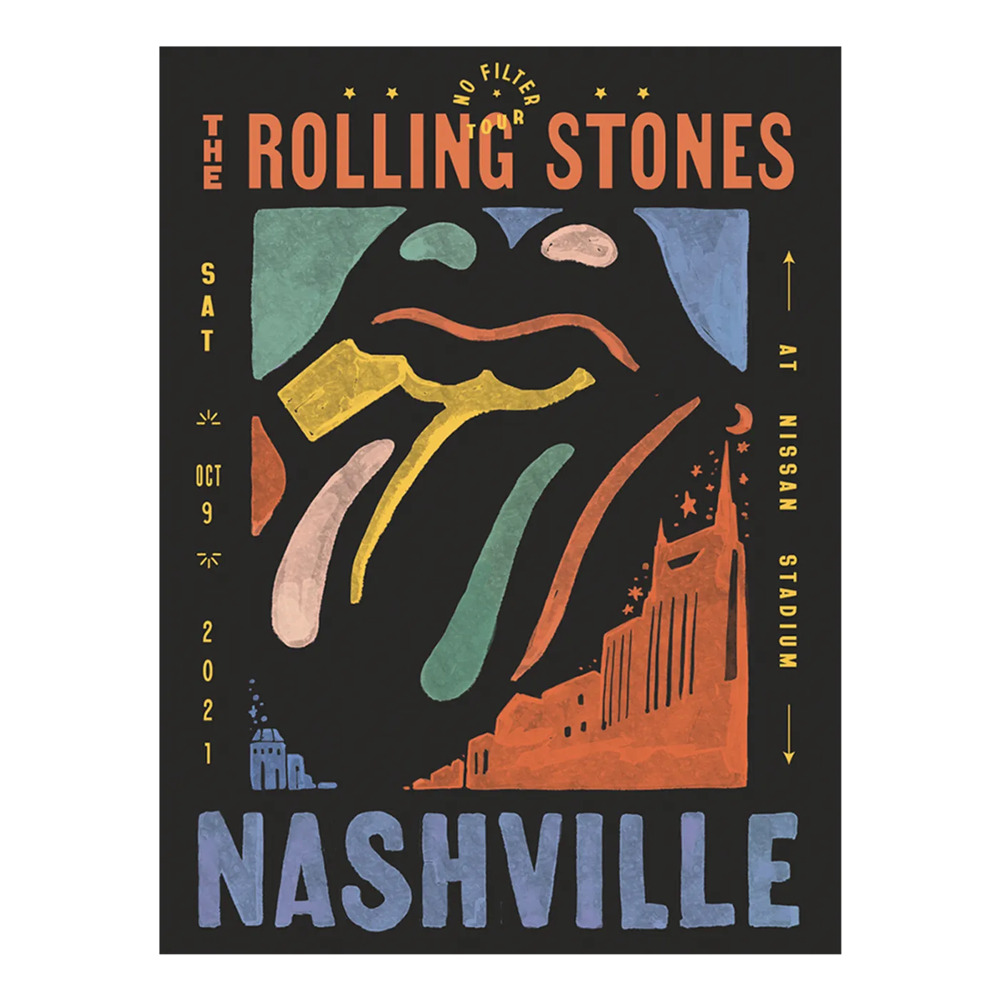 The Rolling Stones Nashville No Filter 2021 Tour Lithograph
