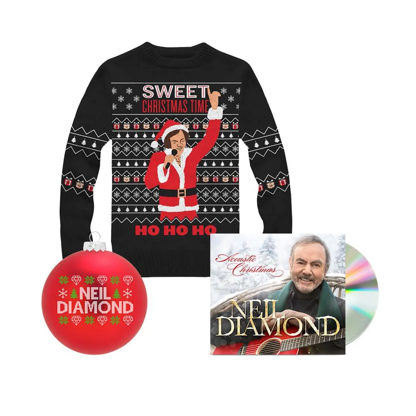 Neil Diamond Acoustic Christmas CD + Christmas Knit Sweater + Christmas Ornament
