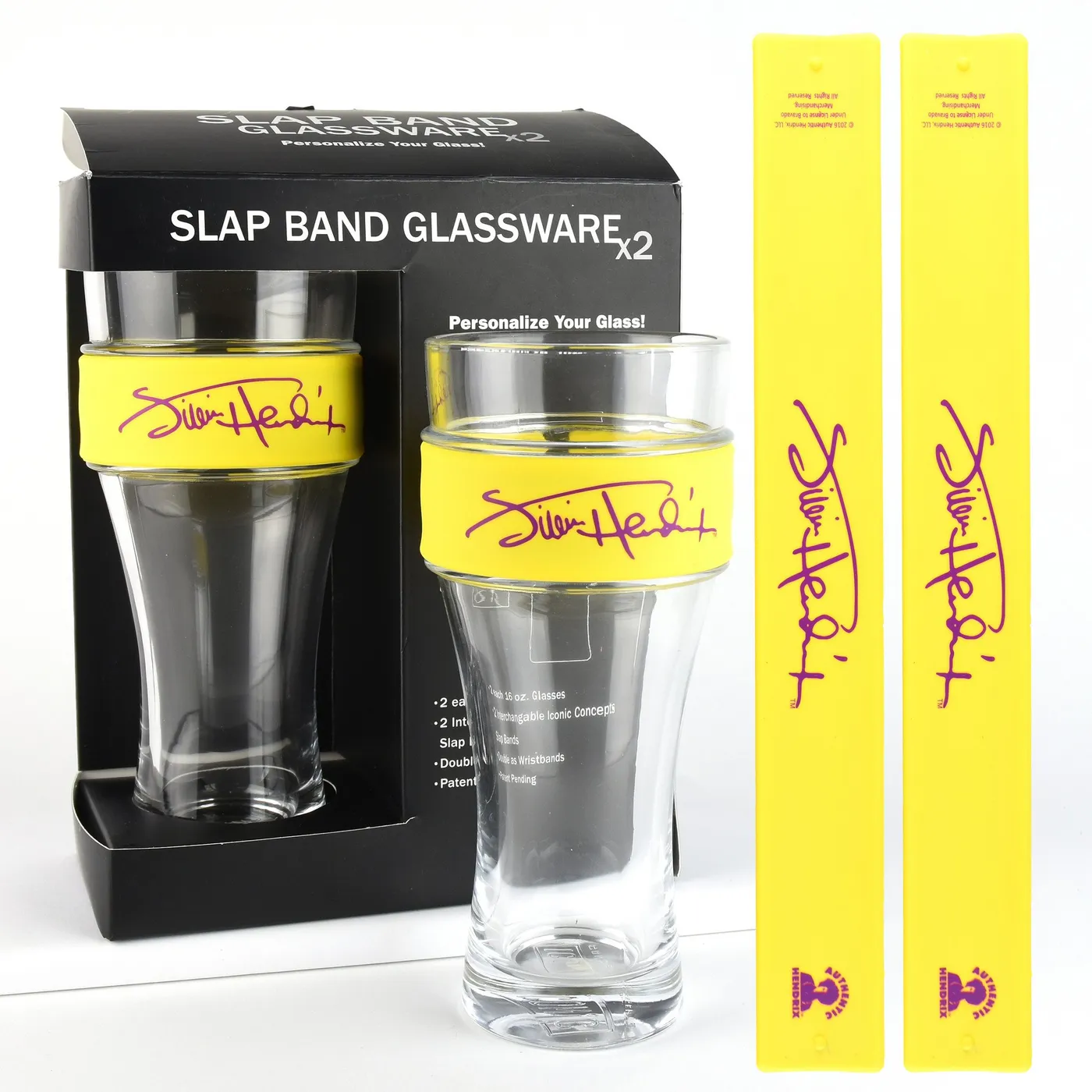 Jimi Hendrix Slap Band Signature Logo Glassware Yellow (2 Pack)