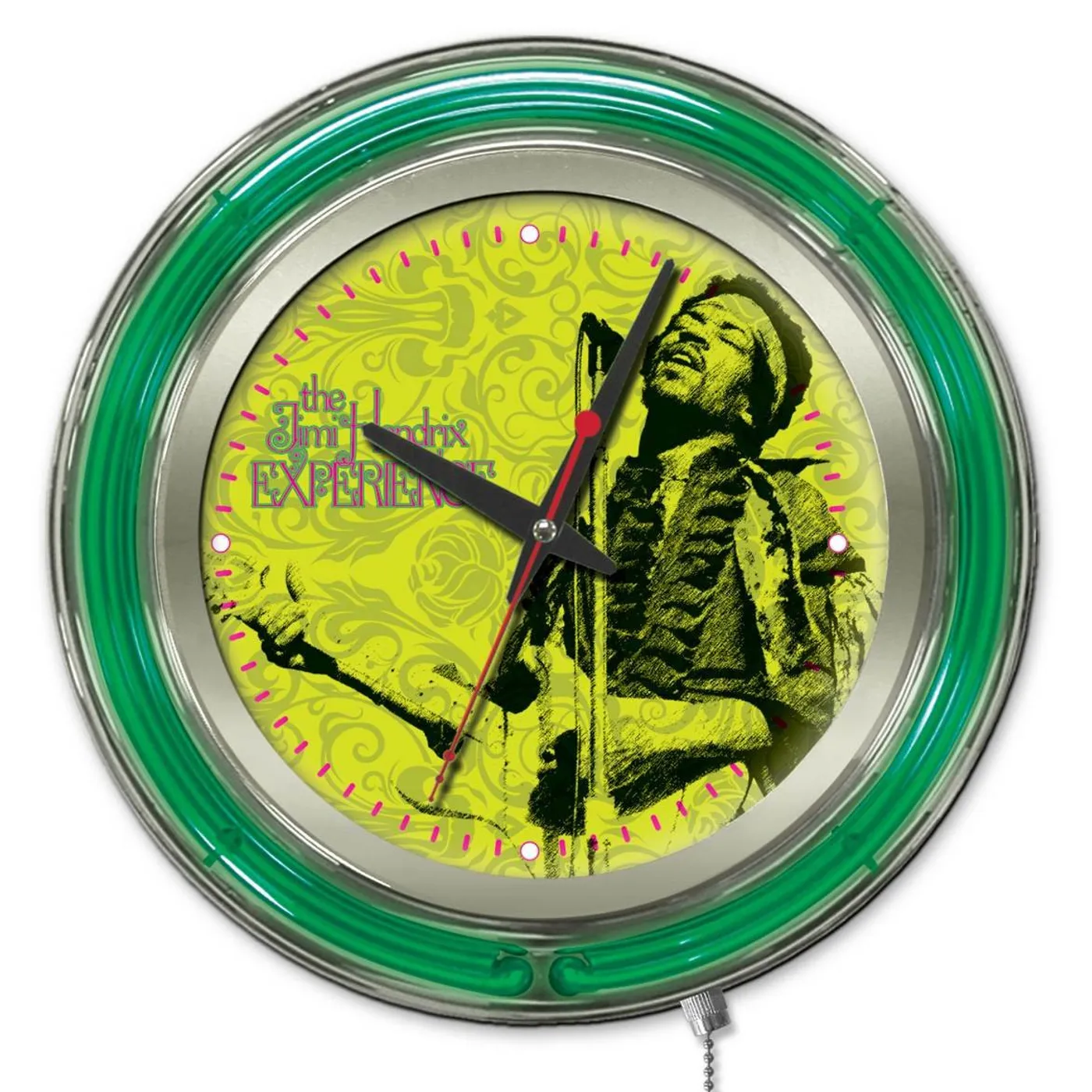 Jimi Hendrix  15" Neon Clock with Mircophone & Guitar Design