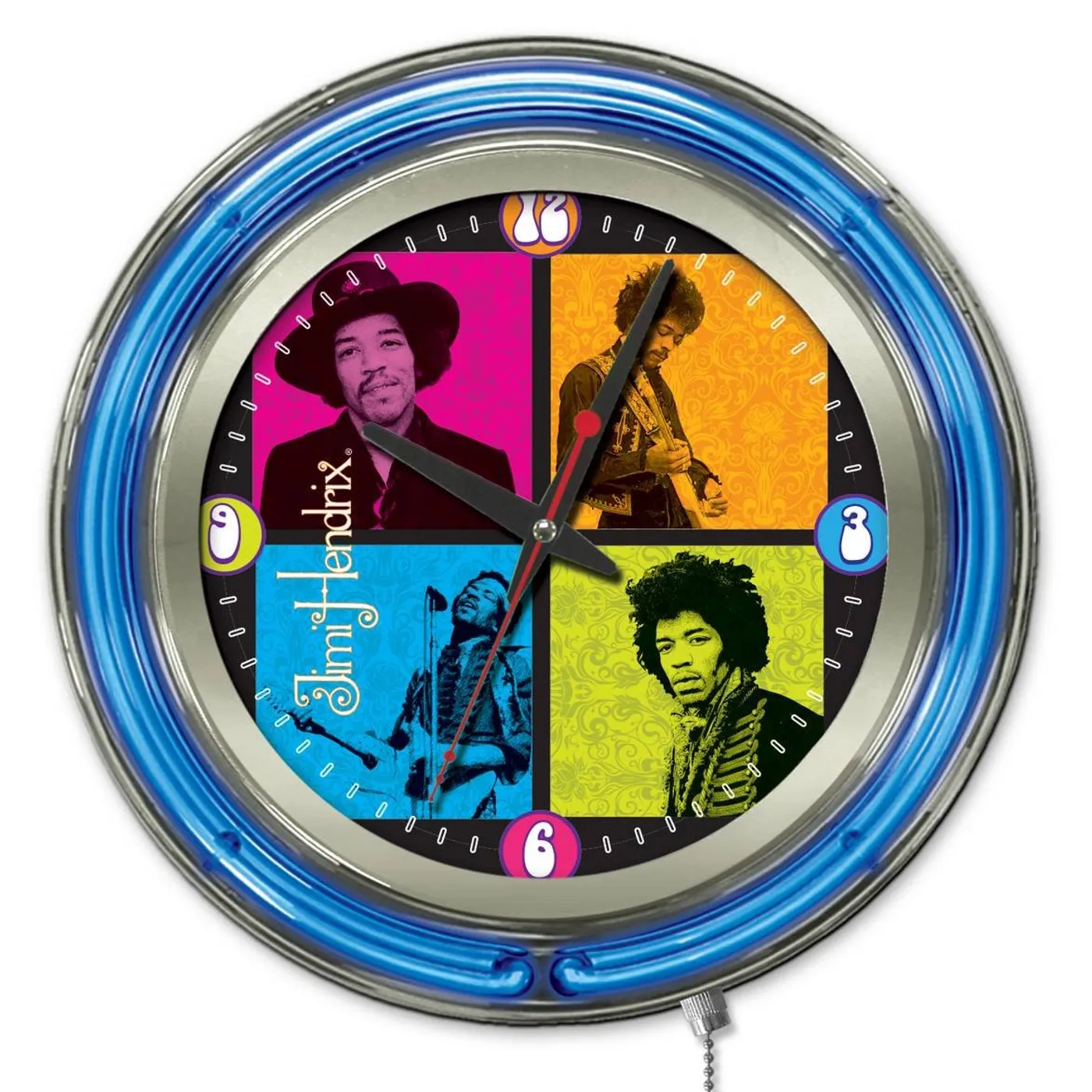 Jimi Hendrix  15" Neon Clock with 4 Square Design