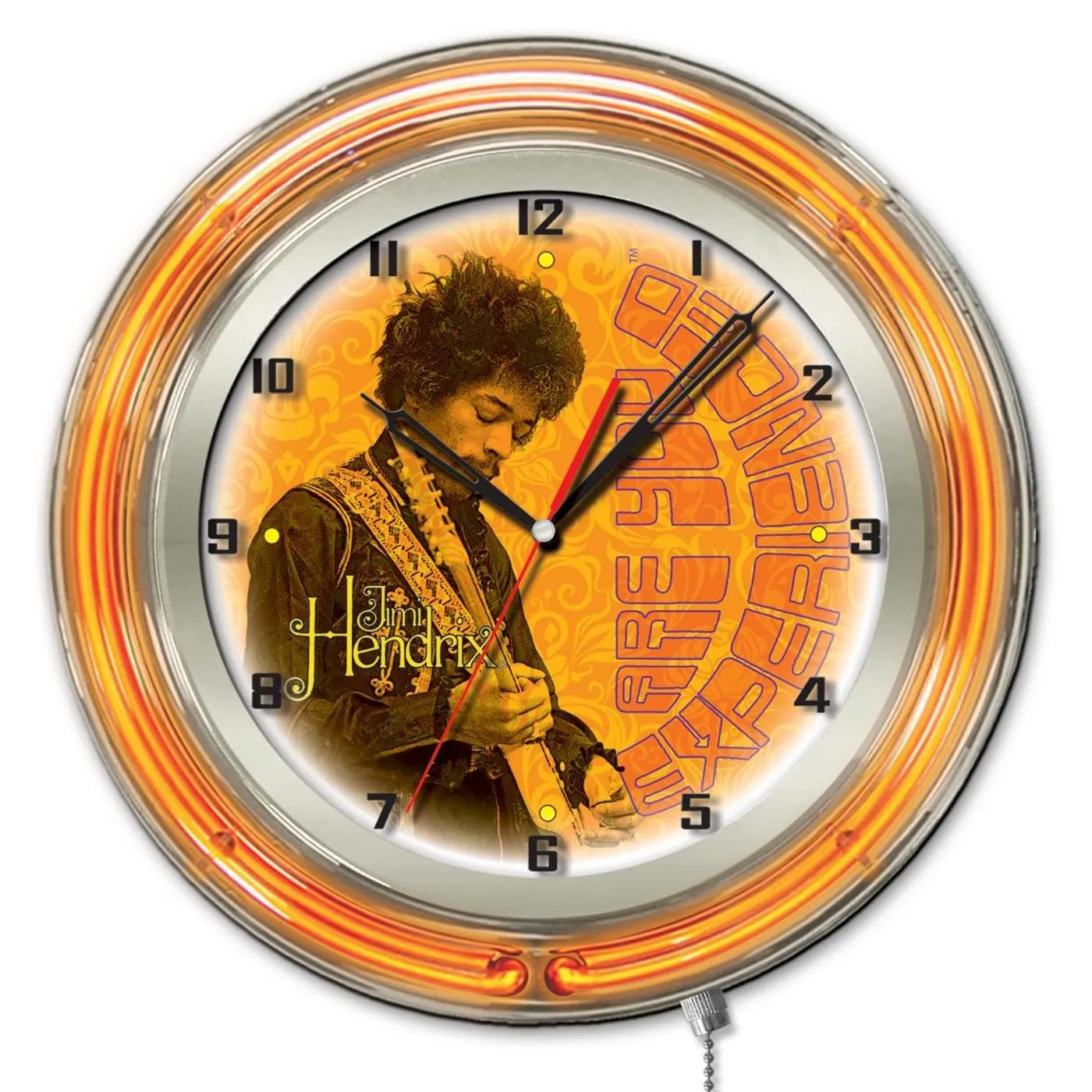 Jimi Hendrix  19" Neon Clock with AYE - Guitar Design