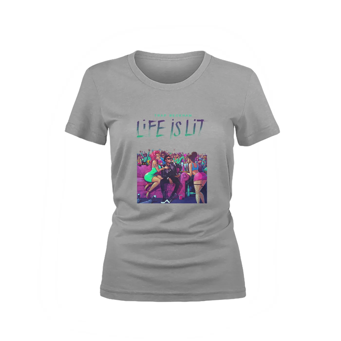 Trap Beckham Life Is Lit Grey T-Shirt (Womens)