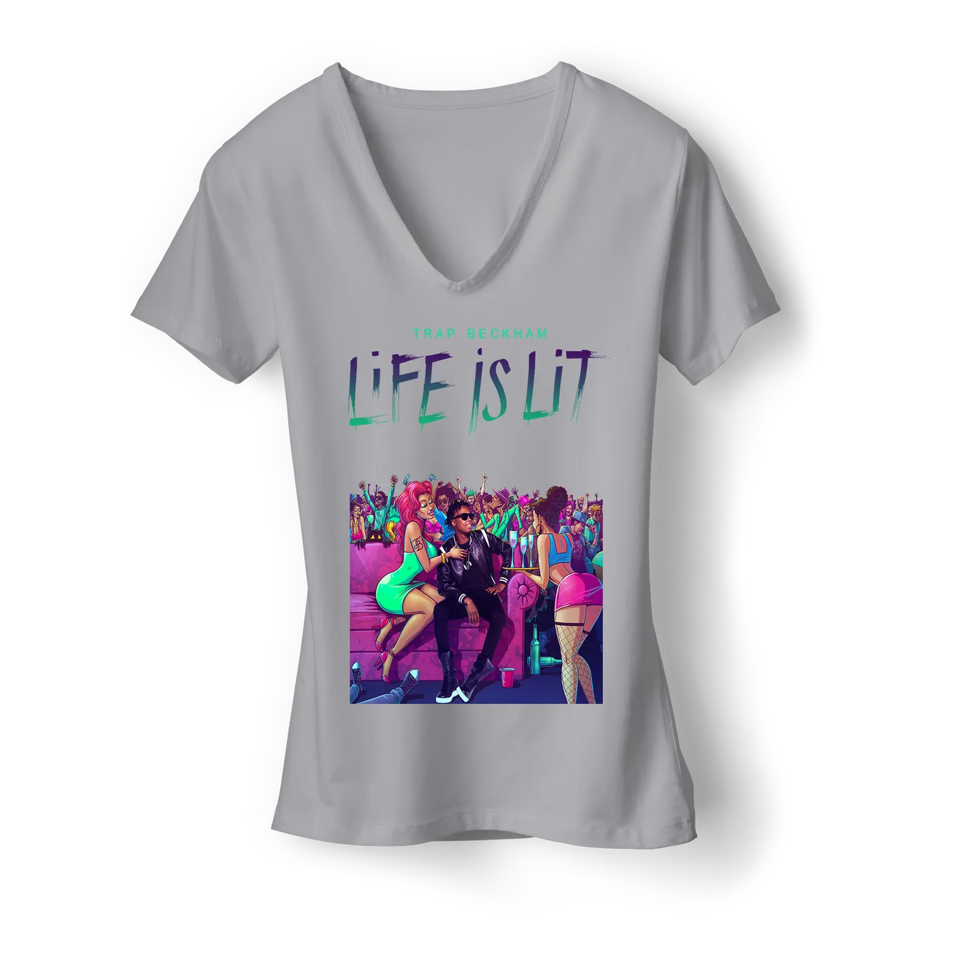 Trap Beckham Life Is Lit Grey T-Shirt (Womens)
