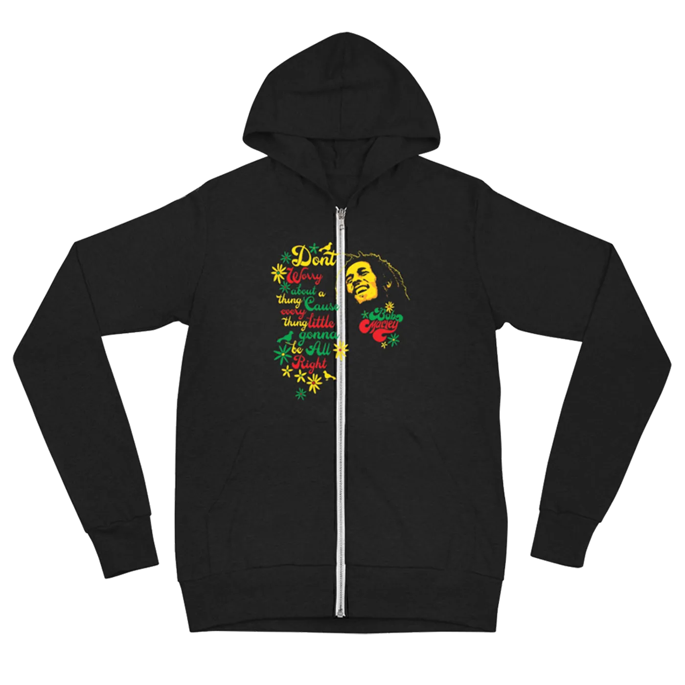 Bob Marley Three Little Birds Ladies Zip Up Hoodie
