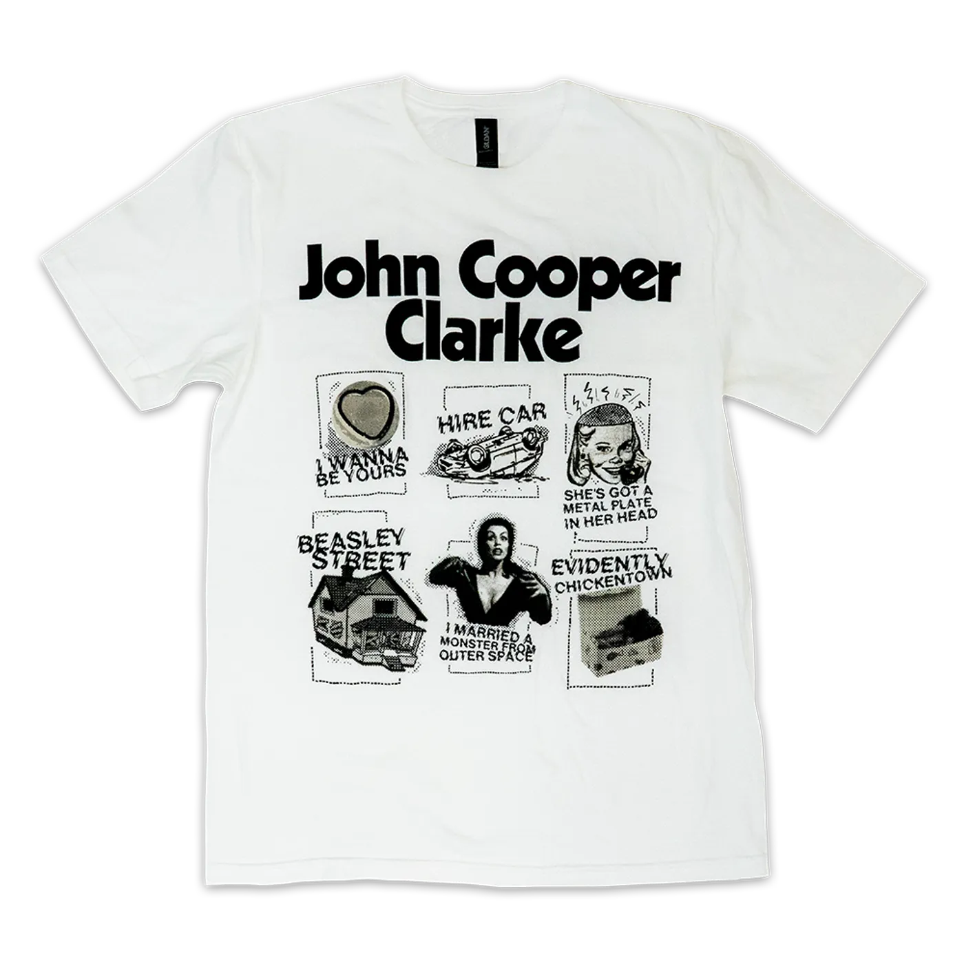 John Cooper Clarke Multi Logo on White T-Shirt