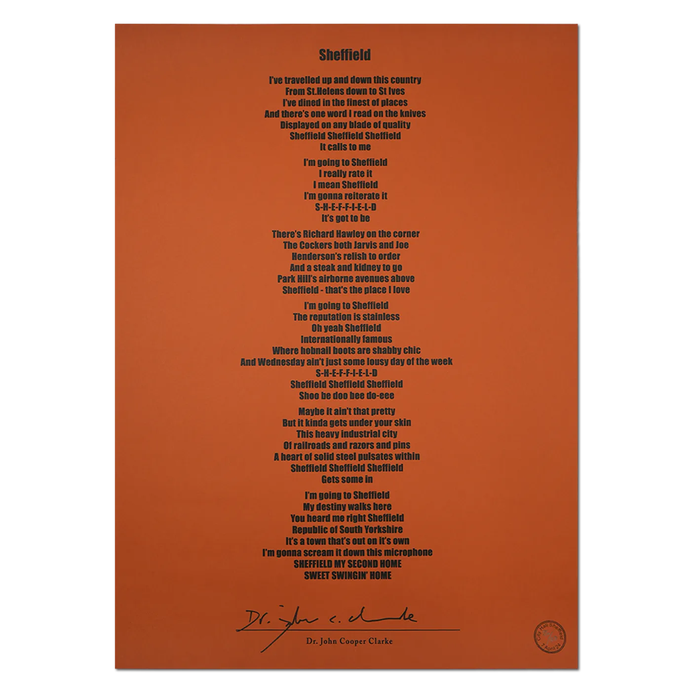 John Cooper Clarke Sheffield Screenprint