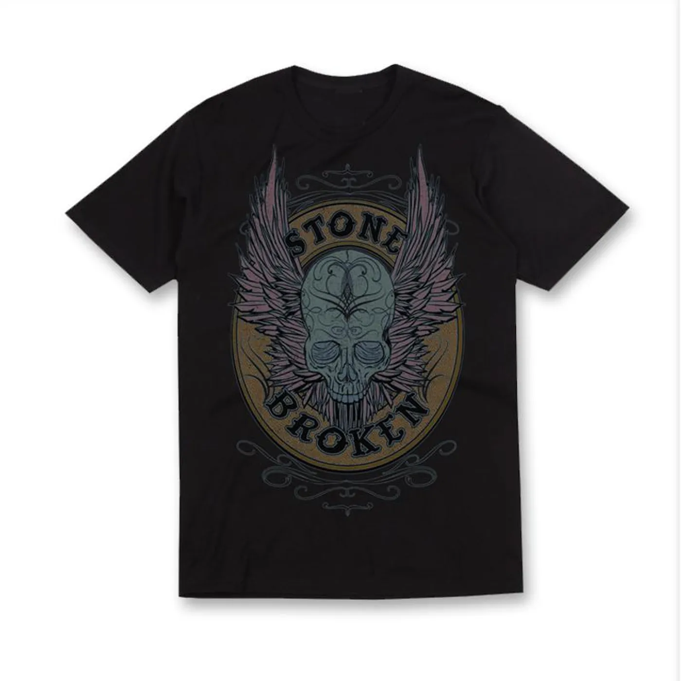 Stone Broken WING SKULL BLACK T-SHIRT