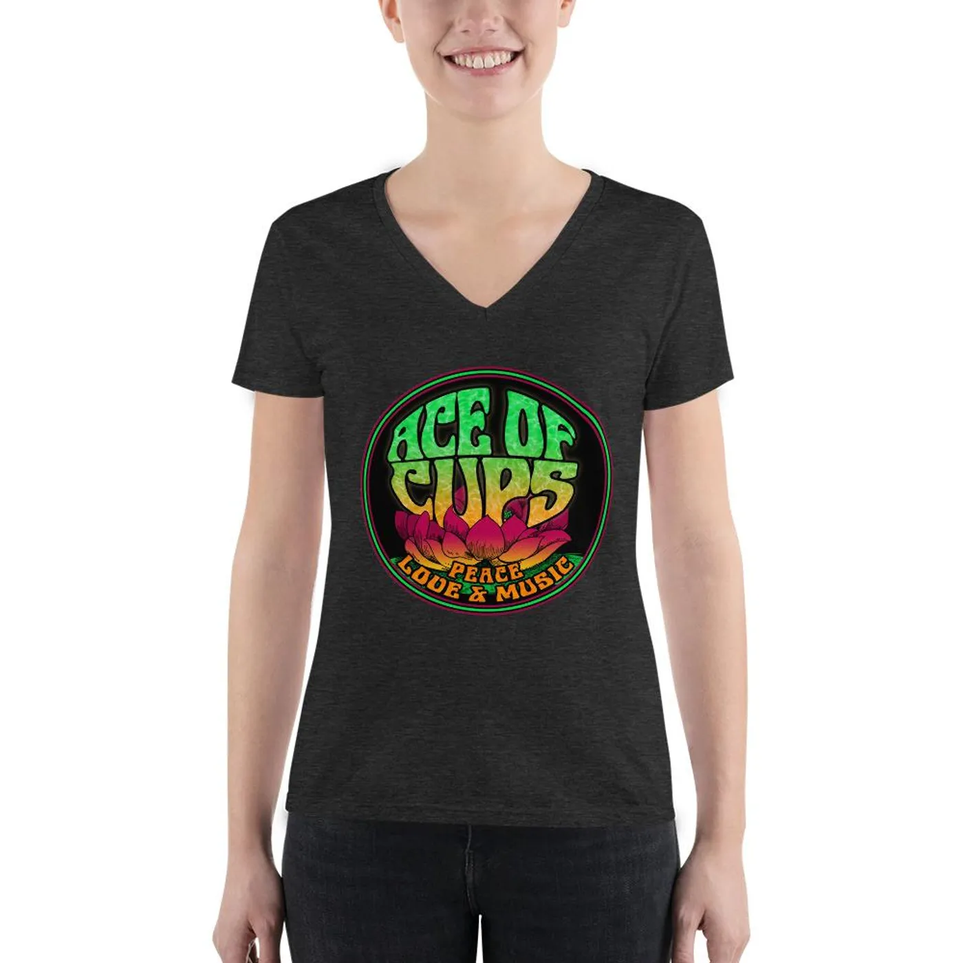 Ace of Cups - Ladies Logo V-neck Tee (Black)