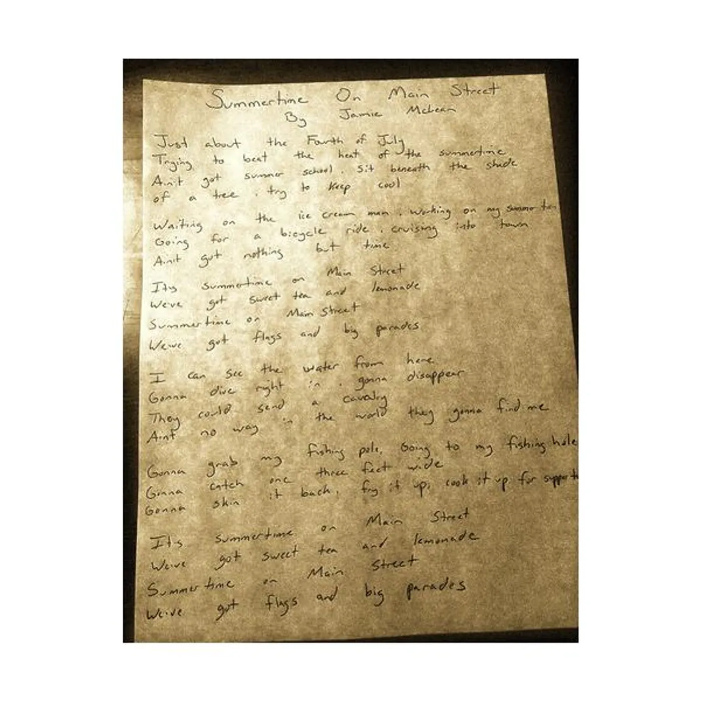 Jamie Mclean Band - Handwritten Lyric Sheet
