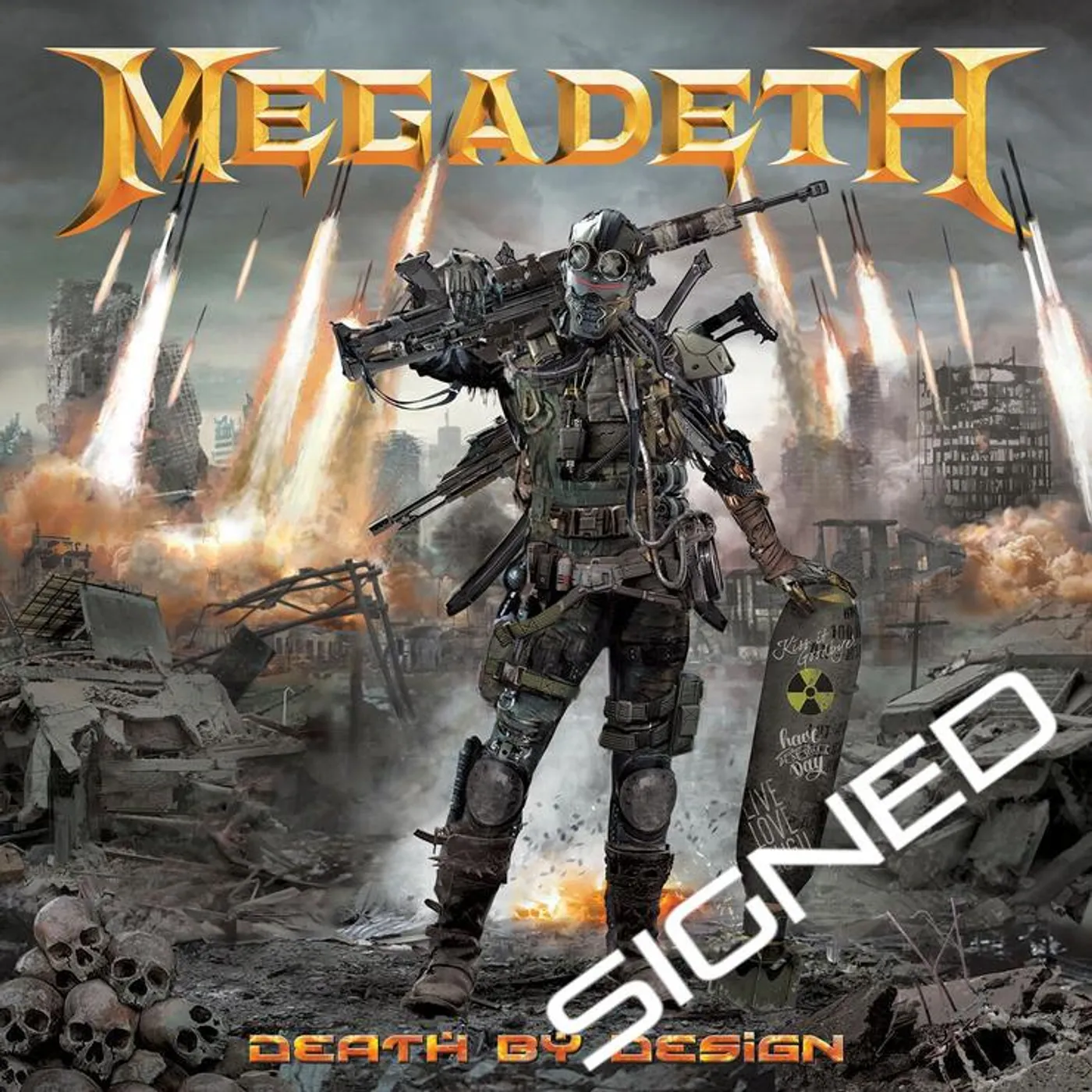Bandwear Superstore Megadeth: Death By Design w/ 4 clear vinyl "Warheads On Foreheads" album set signed by Full Band